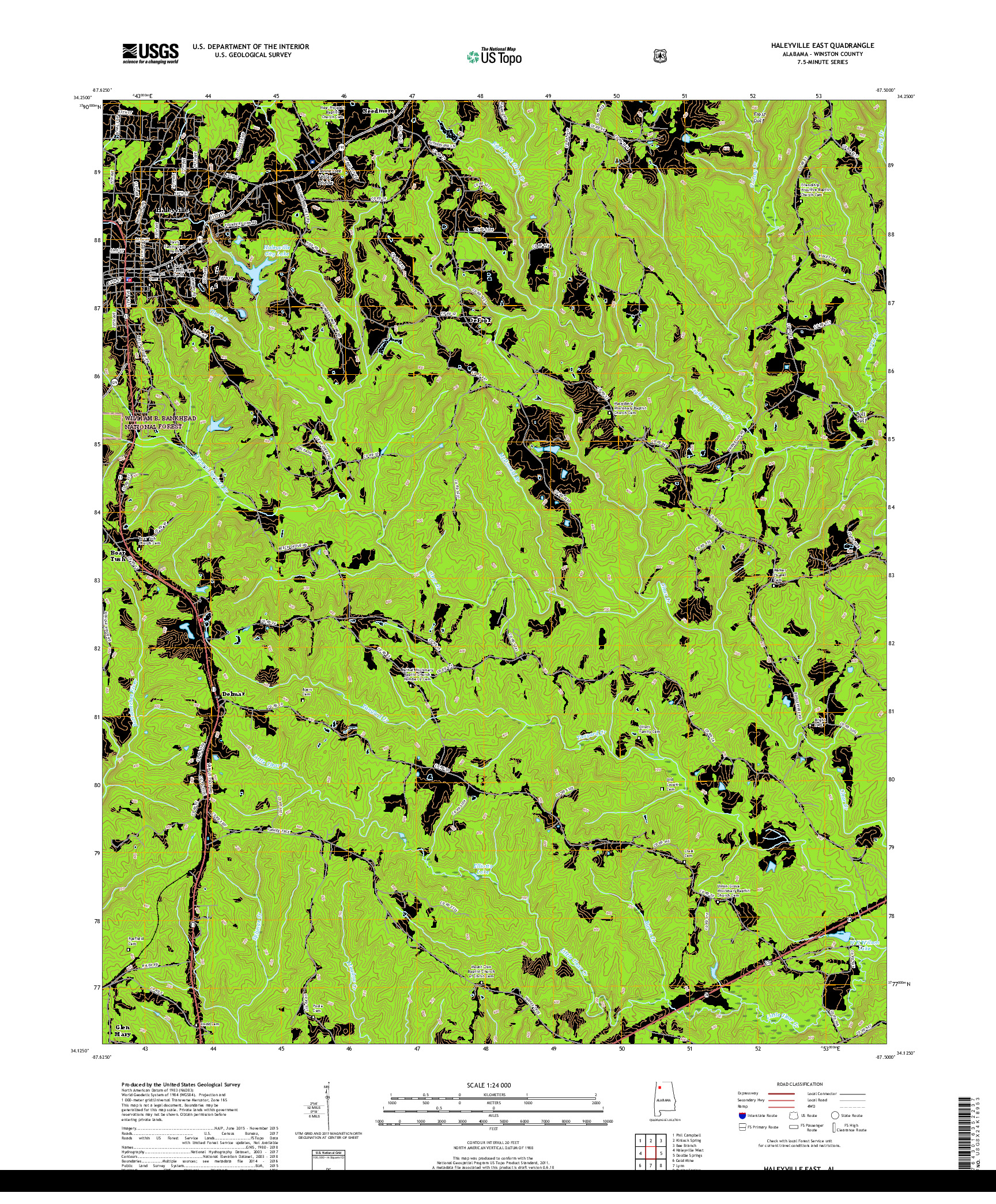 USGS US TOPO 7.5-MINUTE MAP FOR HALEYVILLE EAST, AL 2018