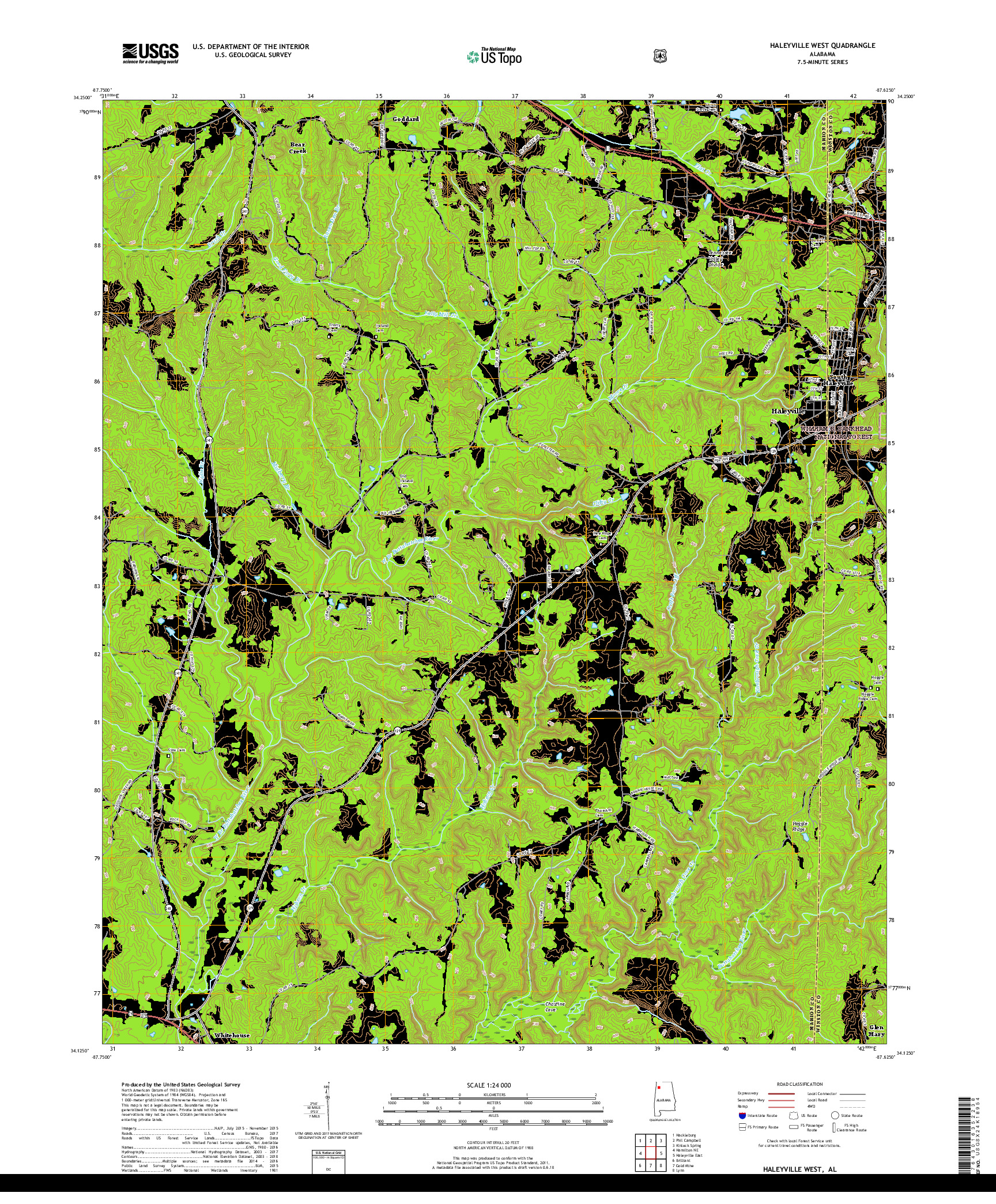 USGS US TOPO 7.5-MINUTE MAP FOR HALEYVILLE WEST, AL 2018