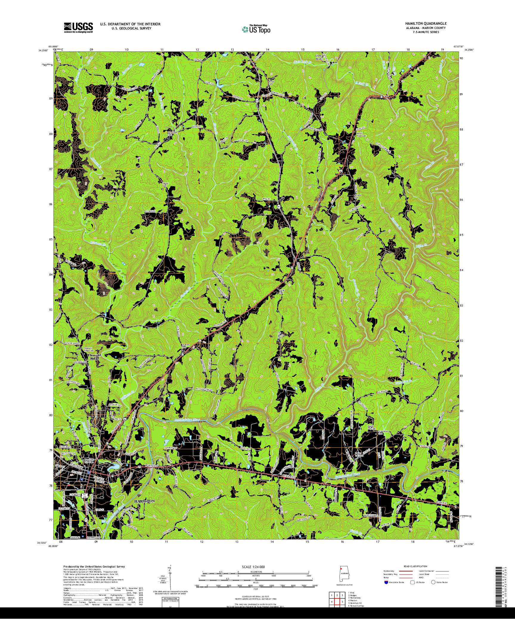 USGS US TOPO 7.5-MINUTE MAP FOR HAMILTON, AL 2018