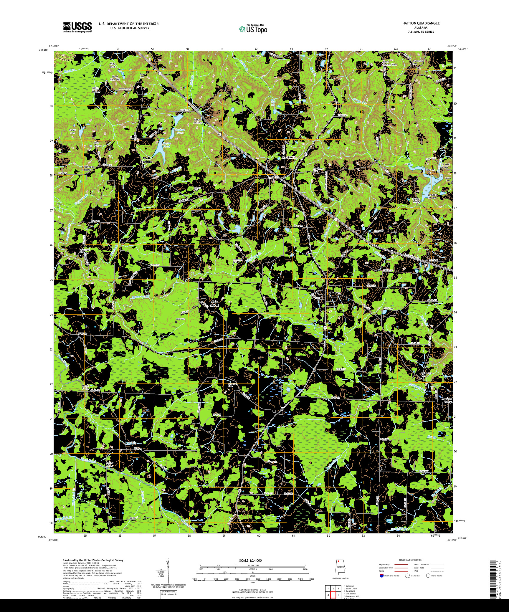 USGS US TOPO 7.5-MINUTE MAP FOR HATTON, AL 2018