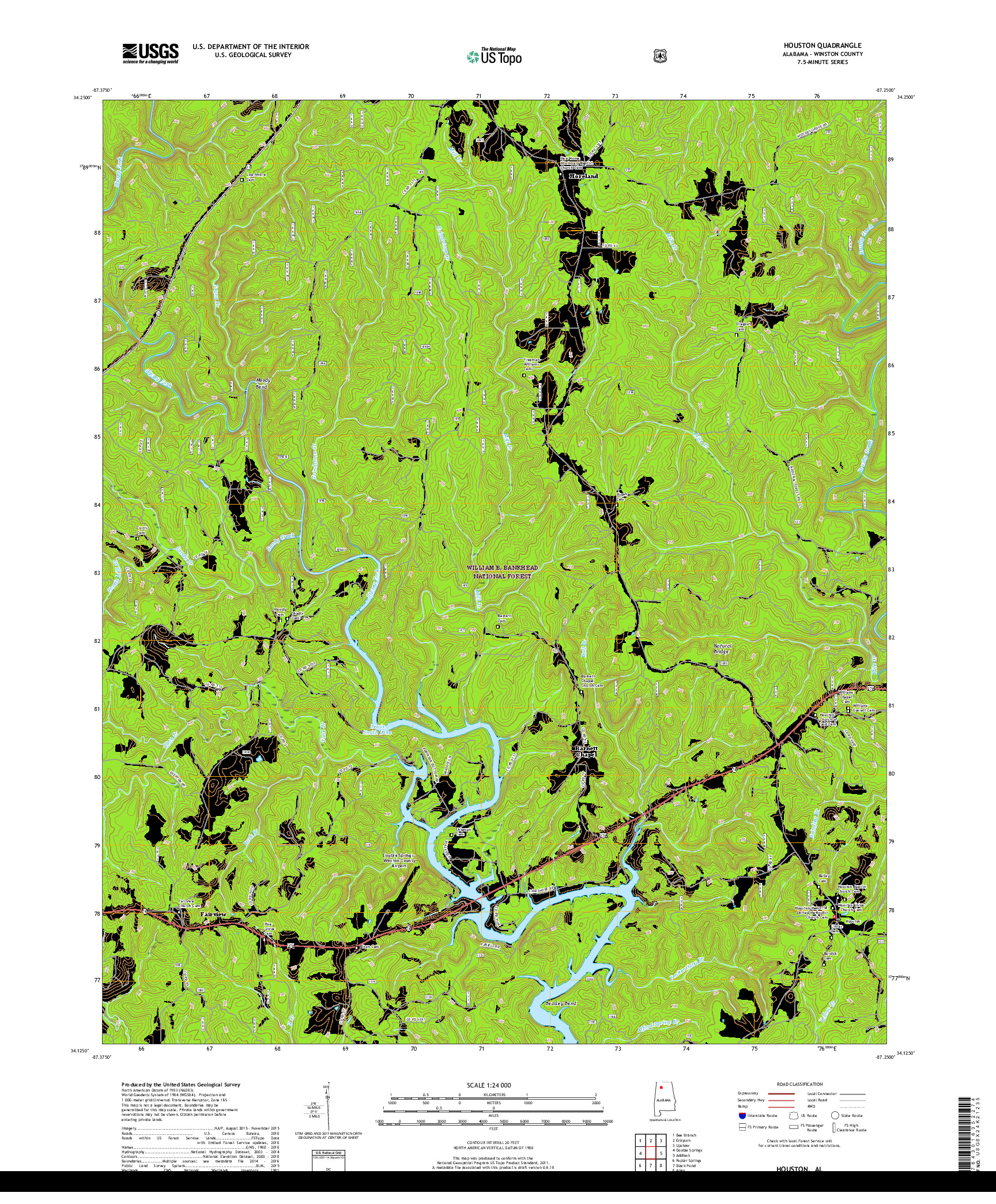 USGS US TOPO 7.5-MINUTE MAP FOR HOUSTON, AL 2018