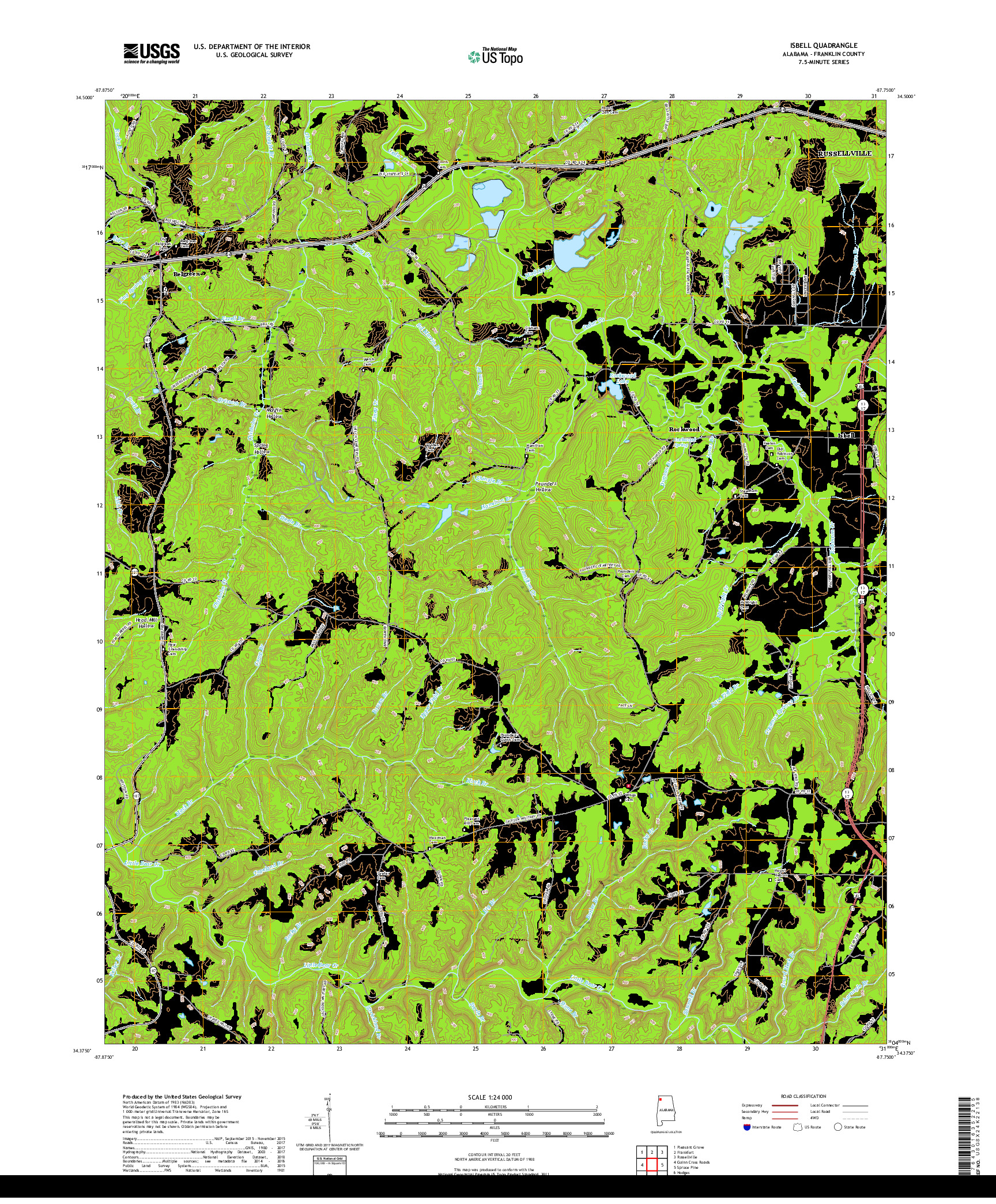 USGS US TOPO 7.5-MINUTE MAP FOR ISBELL, AL 2018