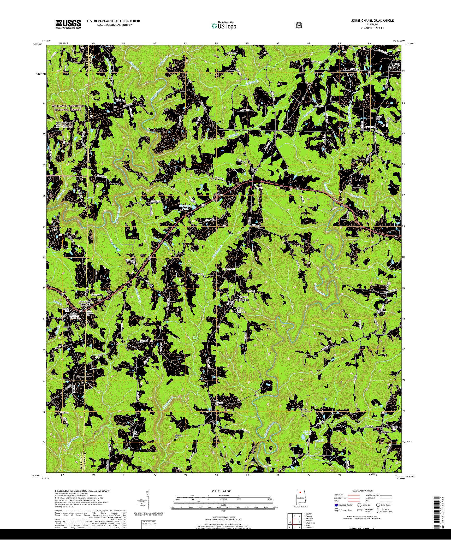 USGS US TOPO 7.5-MINUTE MAP FOR JONES CHAPEL, AL 2018