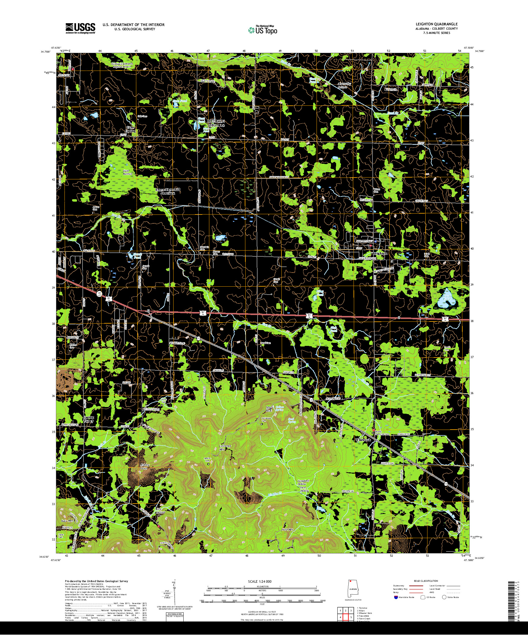 USGS US TOPO 7.5-MINUTE MAP FOR LEIGHTON, AL 2018