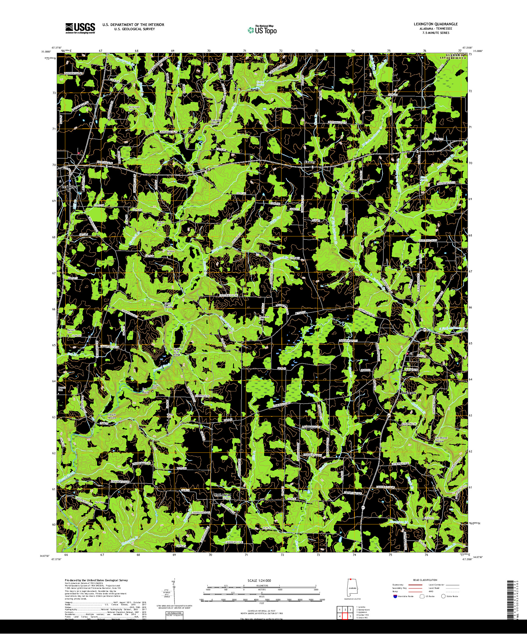 USGS US TOPO 7.5-MINUTE MAP FOR LEXINGTON, AL,TN 2018