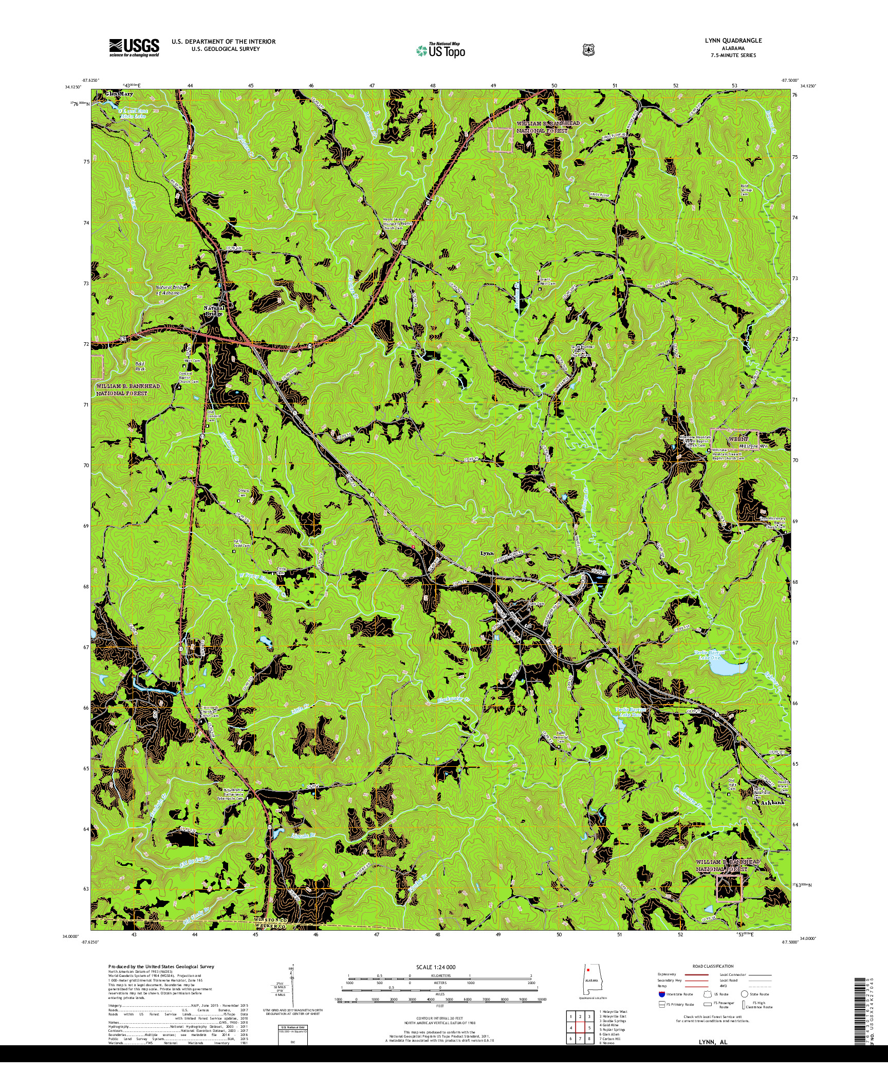 USGS US TOPO 7.5-MINUTE MAP FOR LYNN, AL 2018