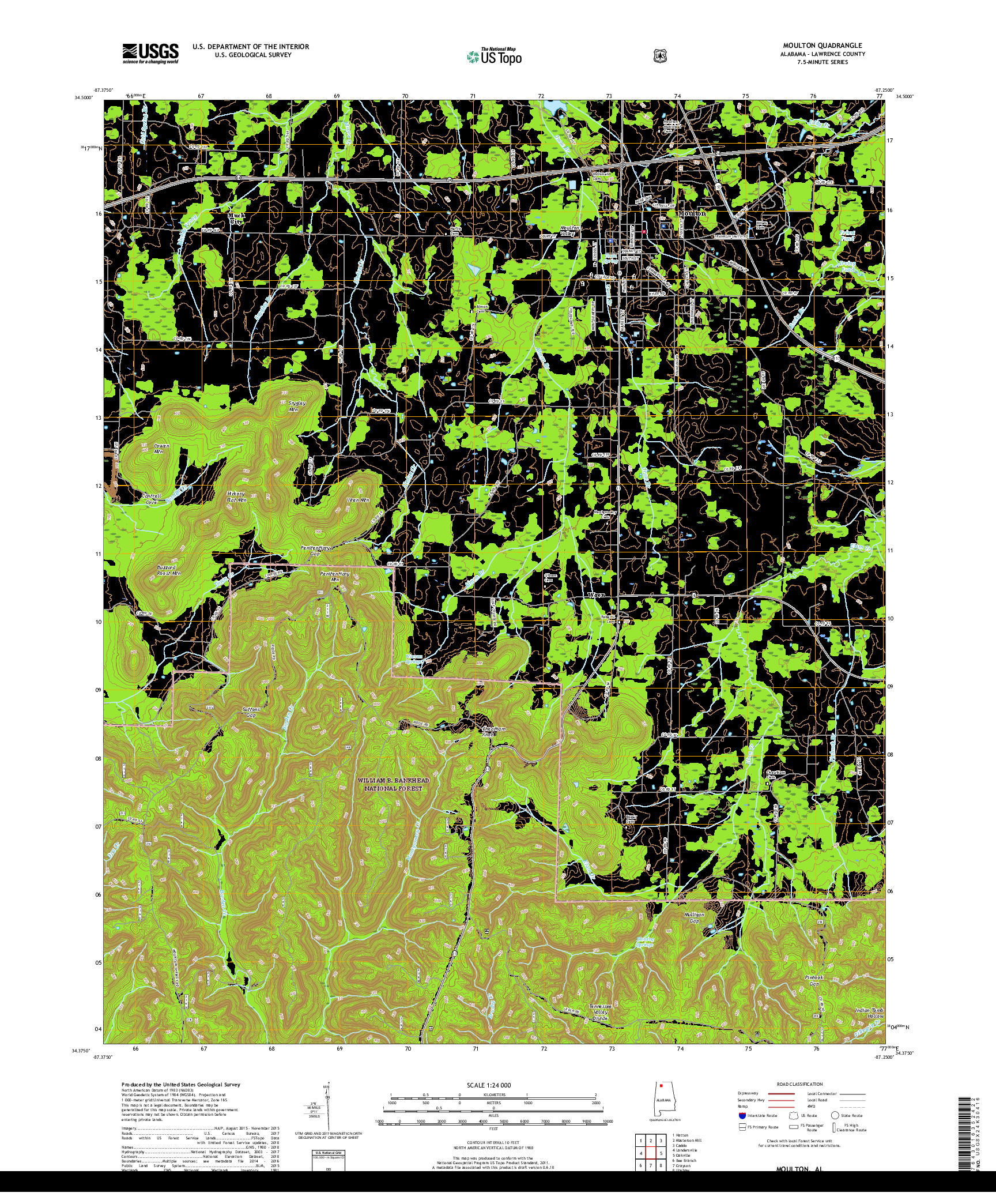 USGS US TOPO 7.5-MINUTE MAP FOR MOULTON, AL 2018