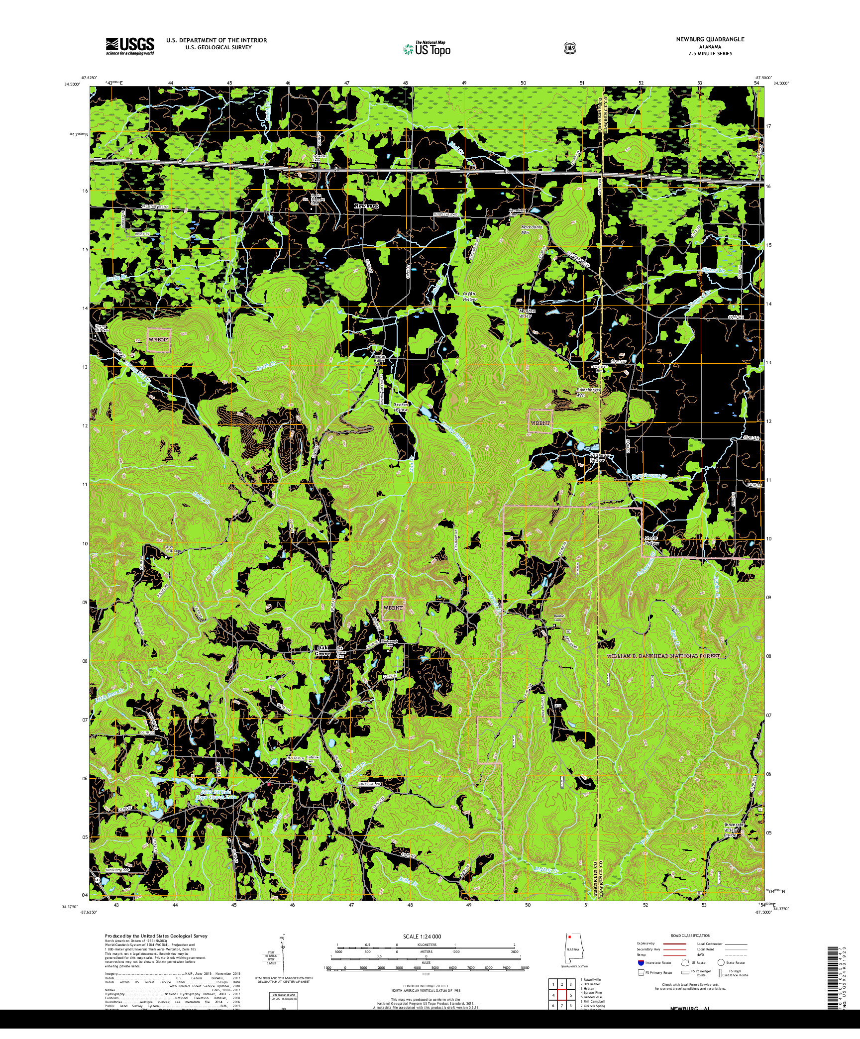 USGS US TOPO 7.5-MINUTE MAP FOR NEWBURG, AL 2018