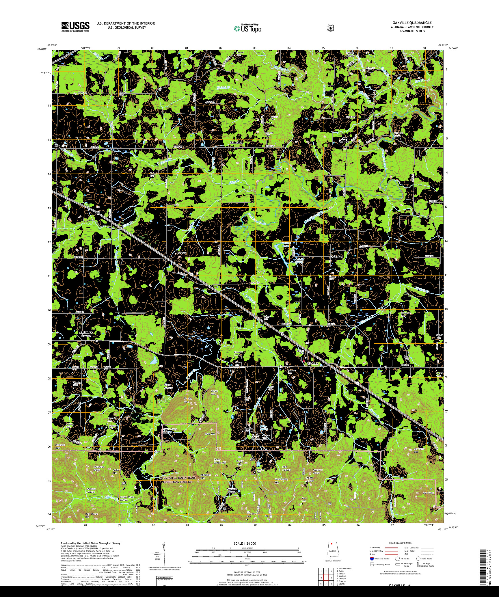 USGS US TOPO 7.5-MINUTE MAP FOR OAKVILLE, AL 2018