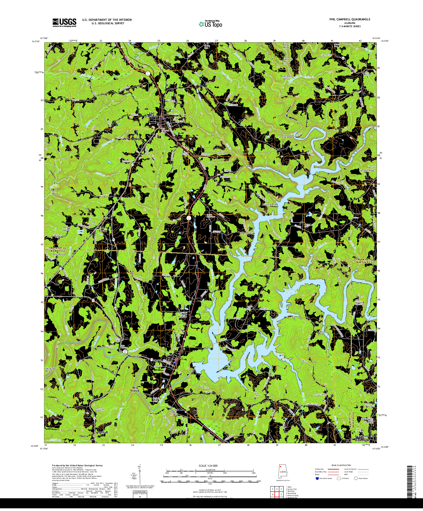 USGS US TOPO 7.5-MINUTE MAP FOR PHIL CAMPBELL, AL 2018