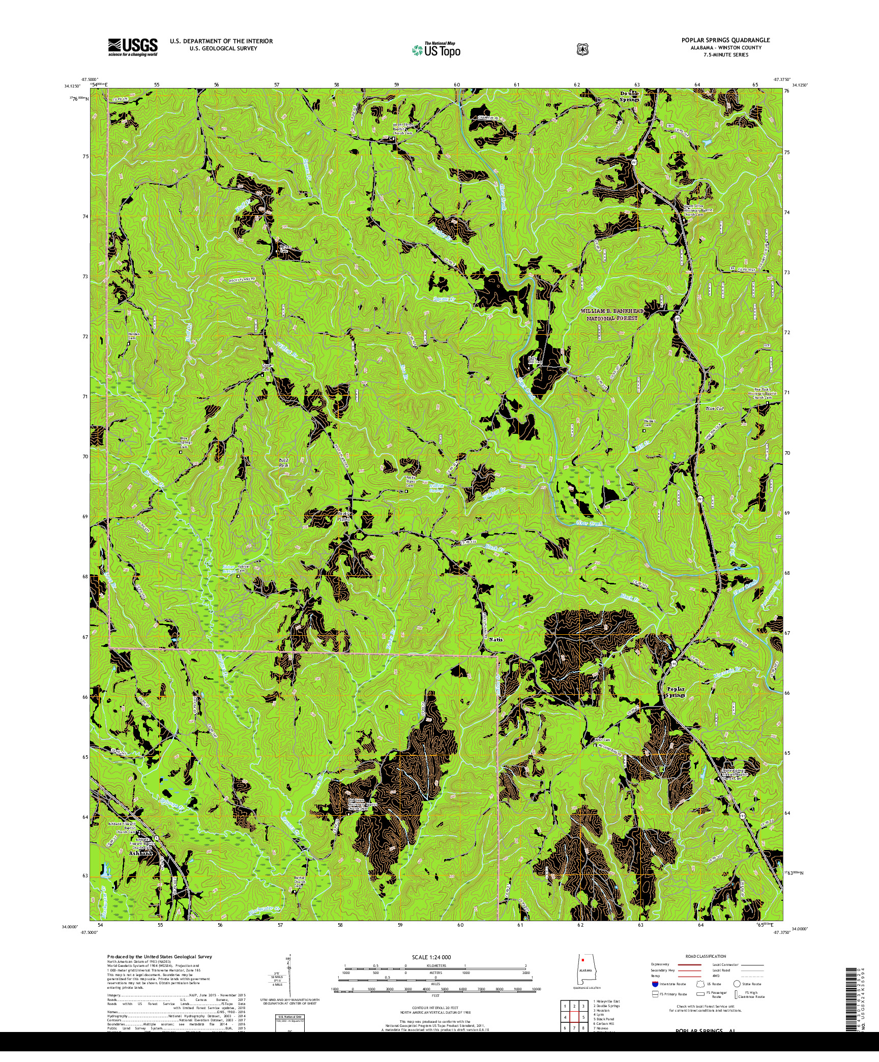 USGS US TOPO 7.5-MINUTE MAP FOR POPLAR SPRINGS, AL 2018