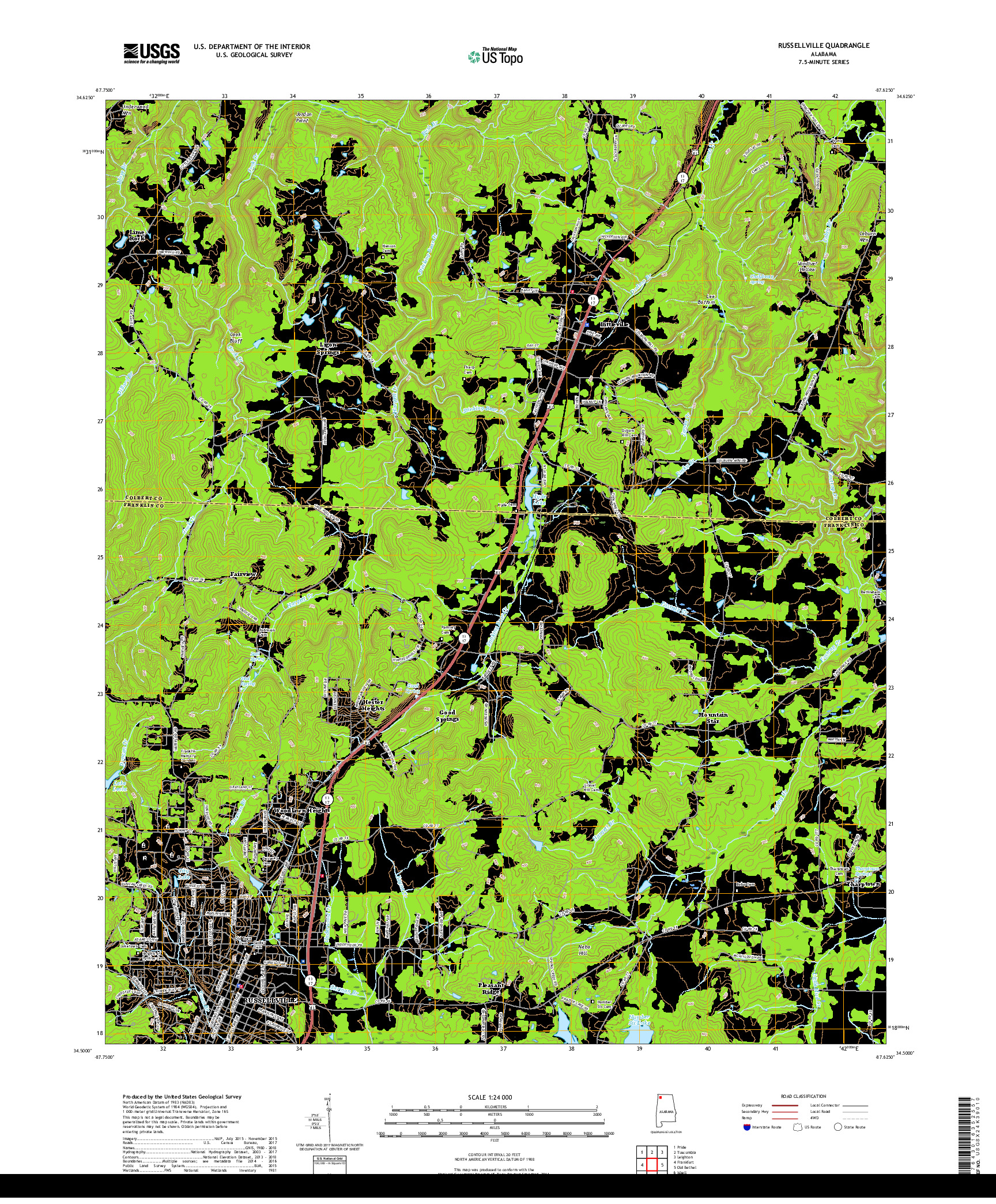 USGS US TOPO 7.5-MINUTE MAP FOR RUSSELLVILLE, AL 2018