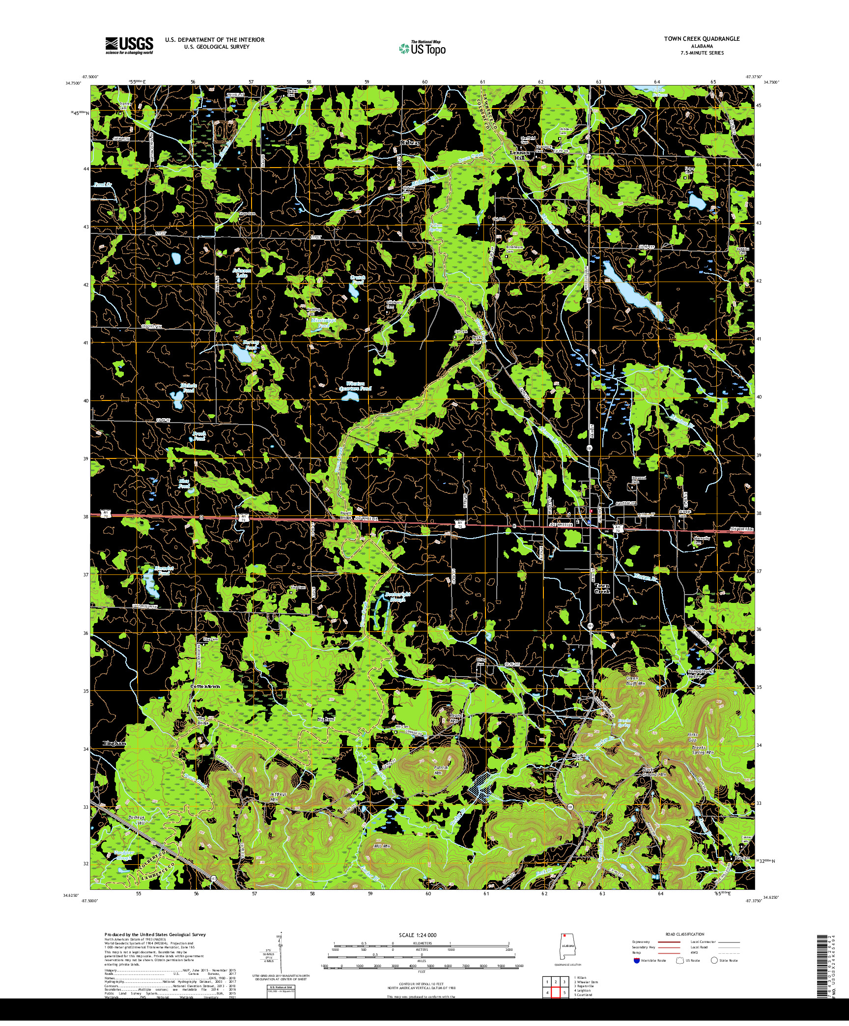 USGS US TOPO 7.5-MINUTE MAP FOR TOWN CREEK, AL 2018