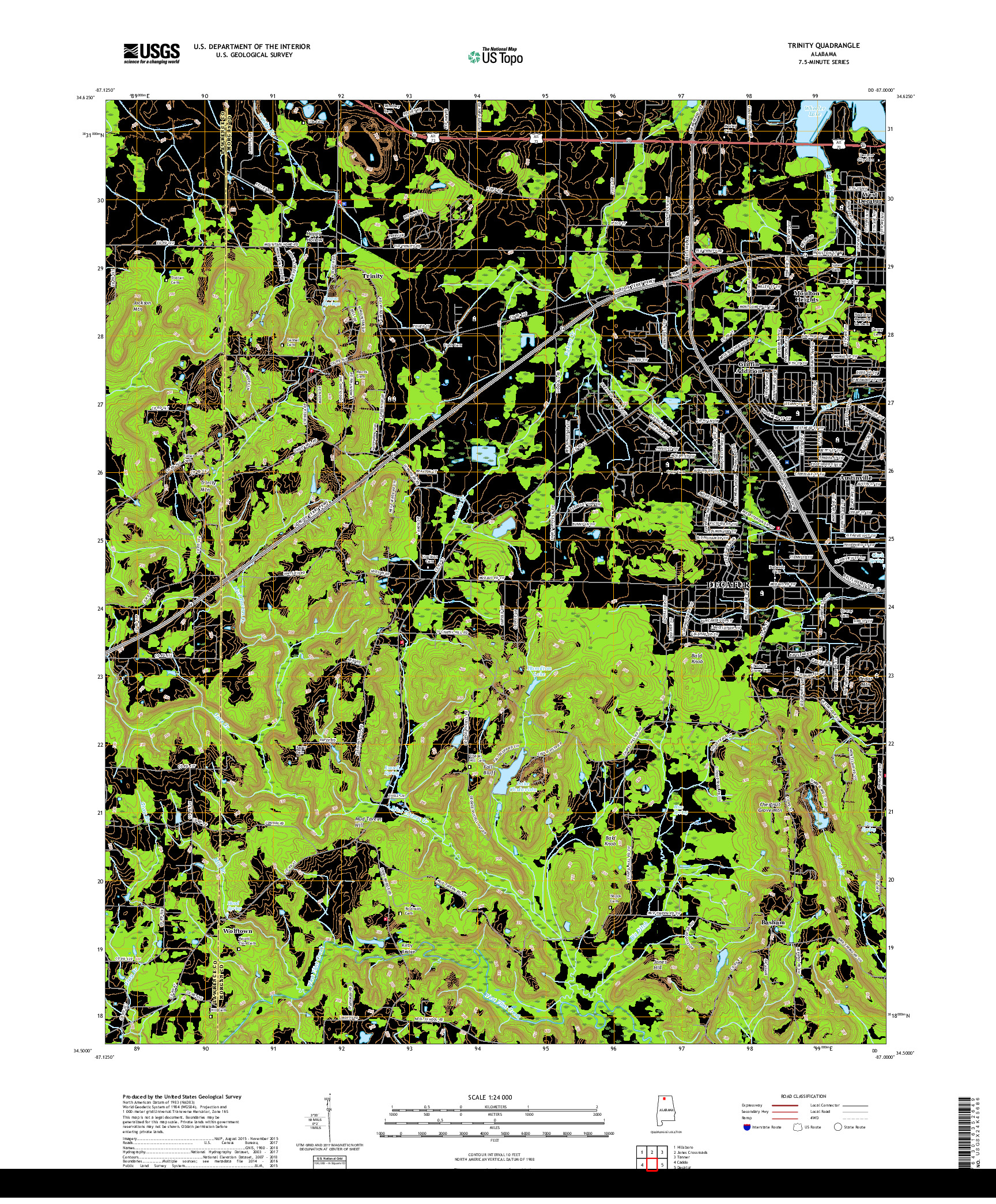 USGS US TOPO 7.5-MINUTE MAP FOR TRINITY, AL 2018