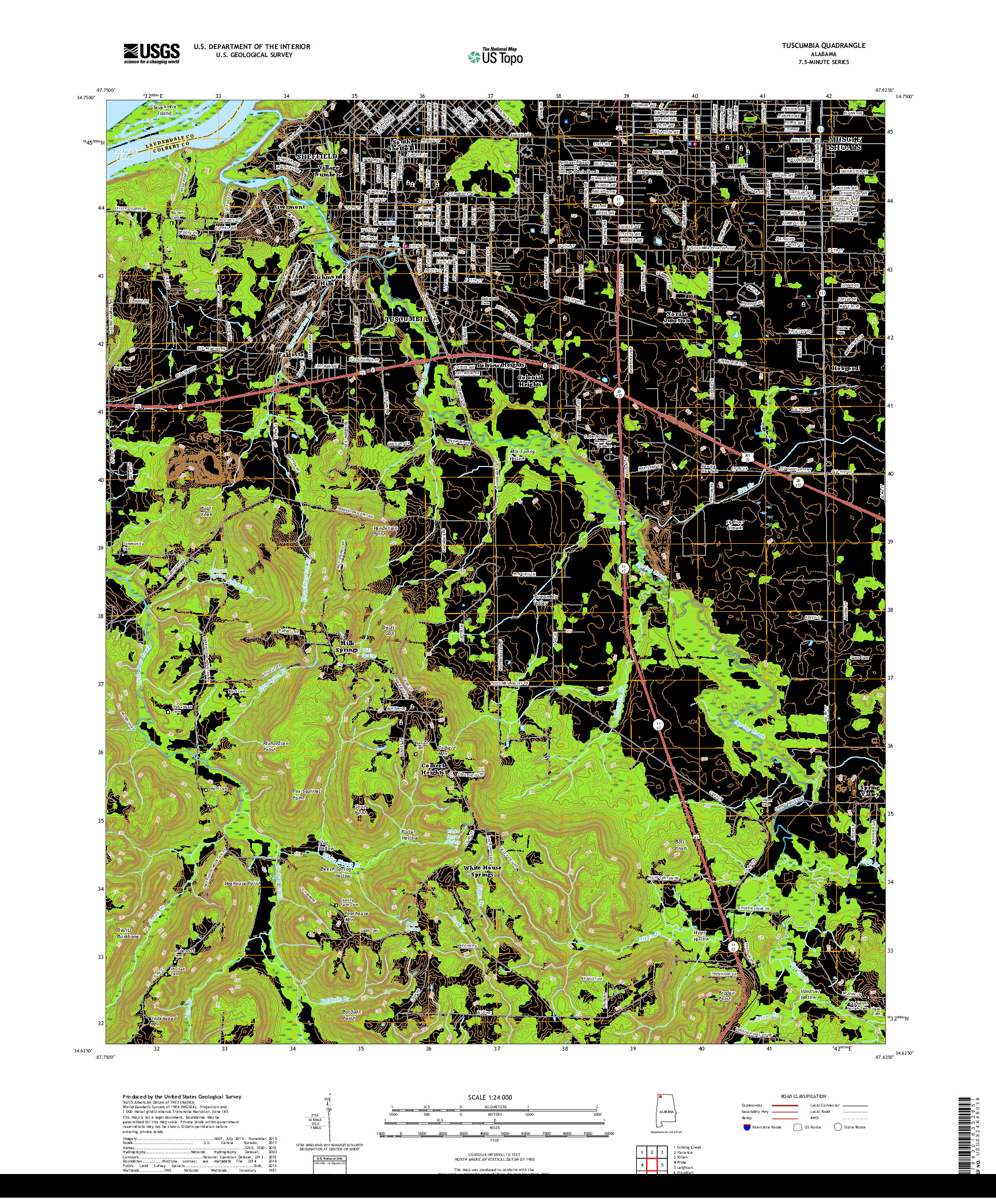 USGS US TOPO 7.5-MINUTE MAP FOR TUSCUMBIA, AL 2018