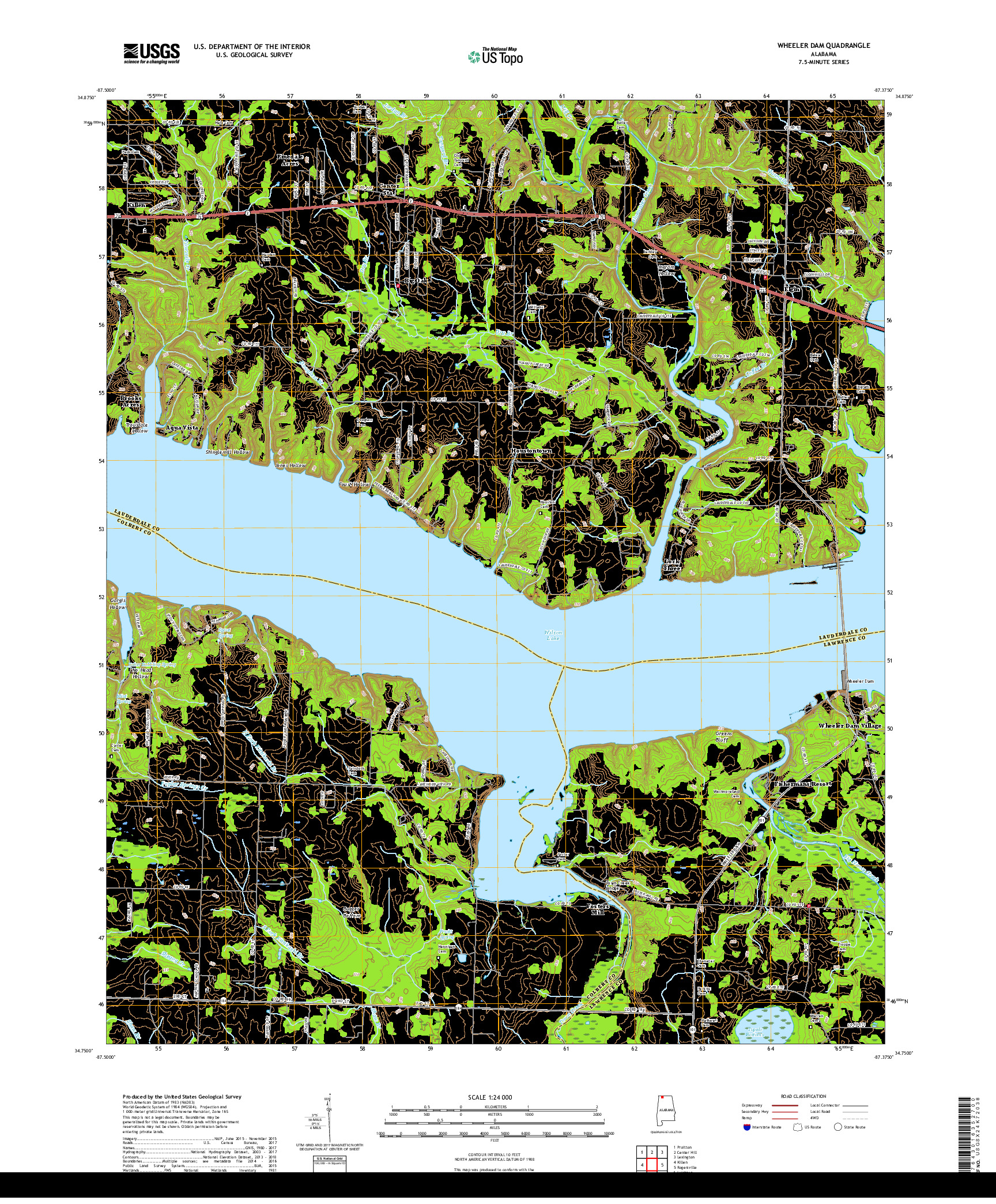 USGS US TOPO 7.5-MINUTE MAP FOR WHEELER DAM, AL 2018