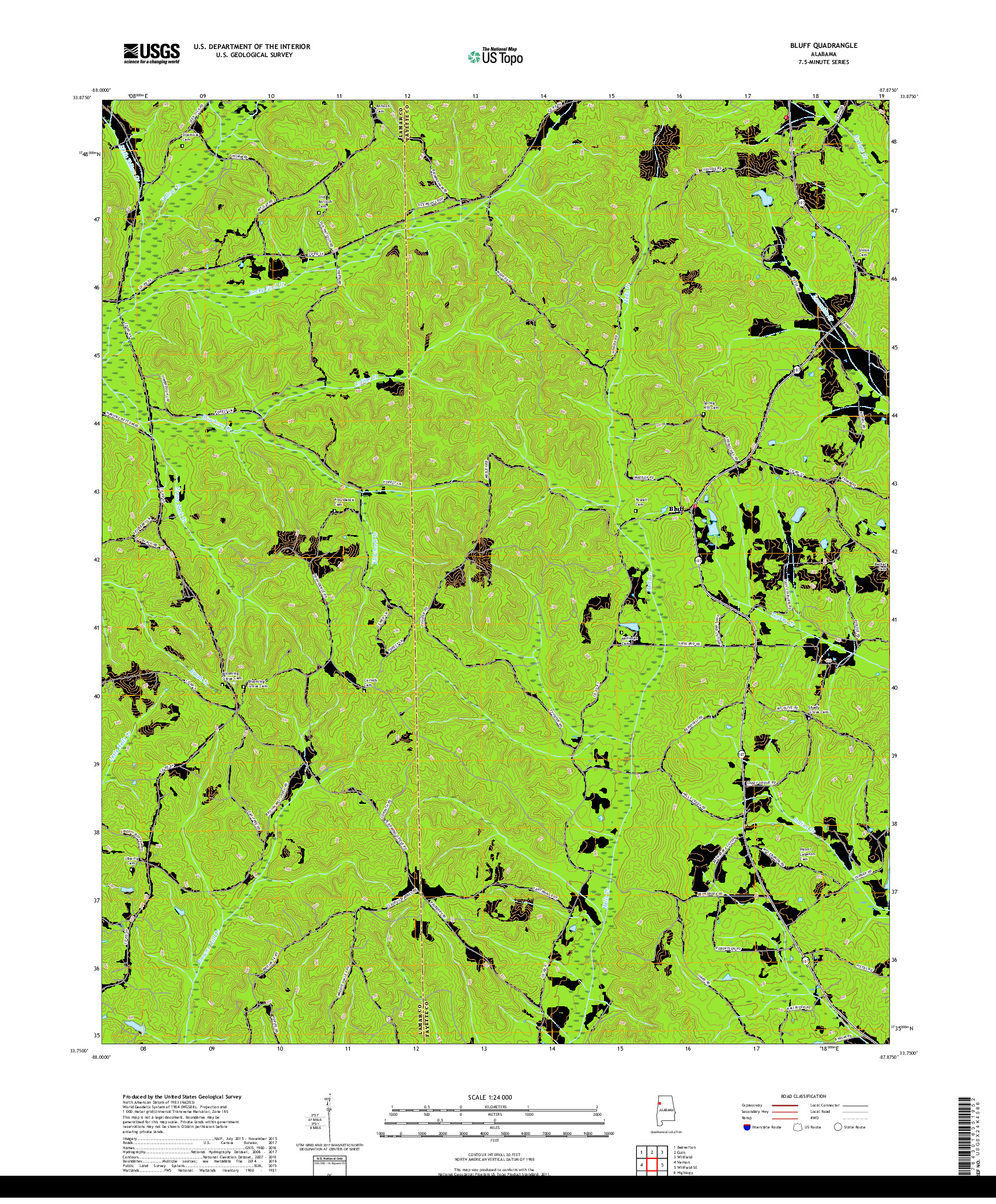 USGS US TOPO 7.5-MINUTE MAP FOR BLUFF, AL 2018