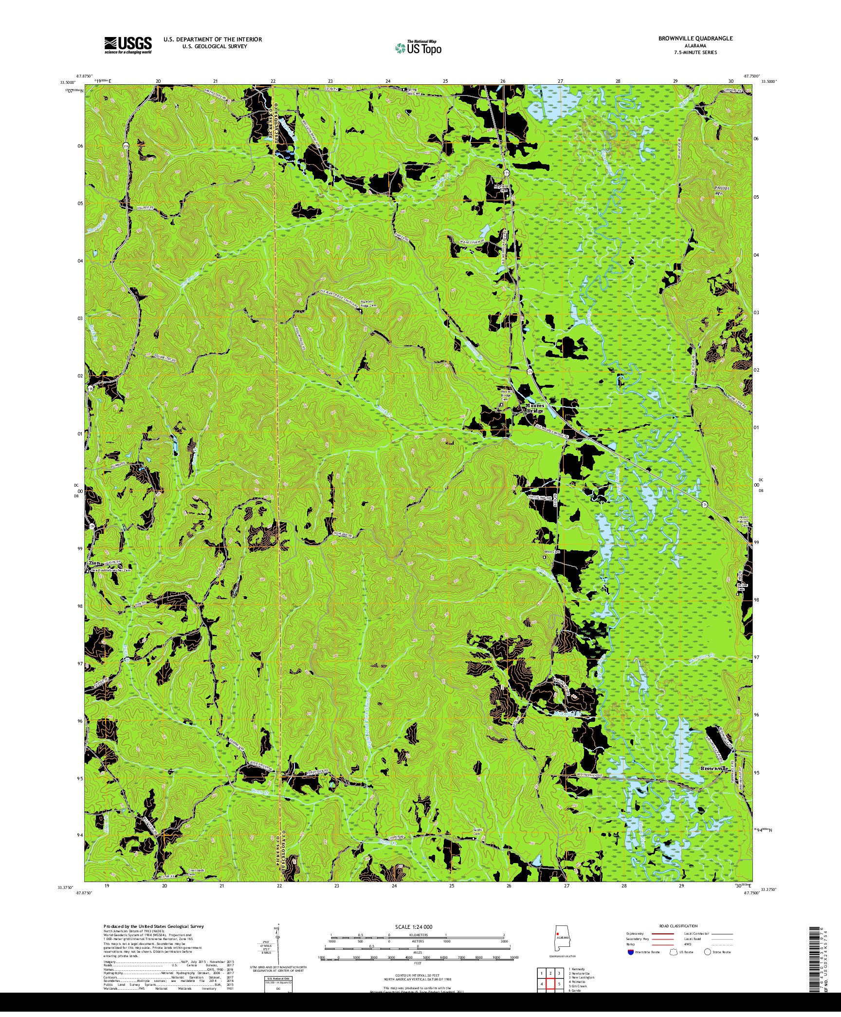 USGS US TOPO 7.5-MINUTE MAP FOR BROWNVILLE, AL 2018