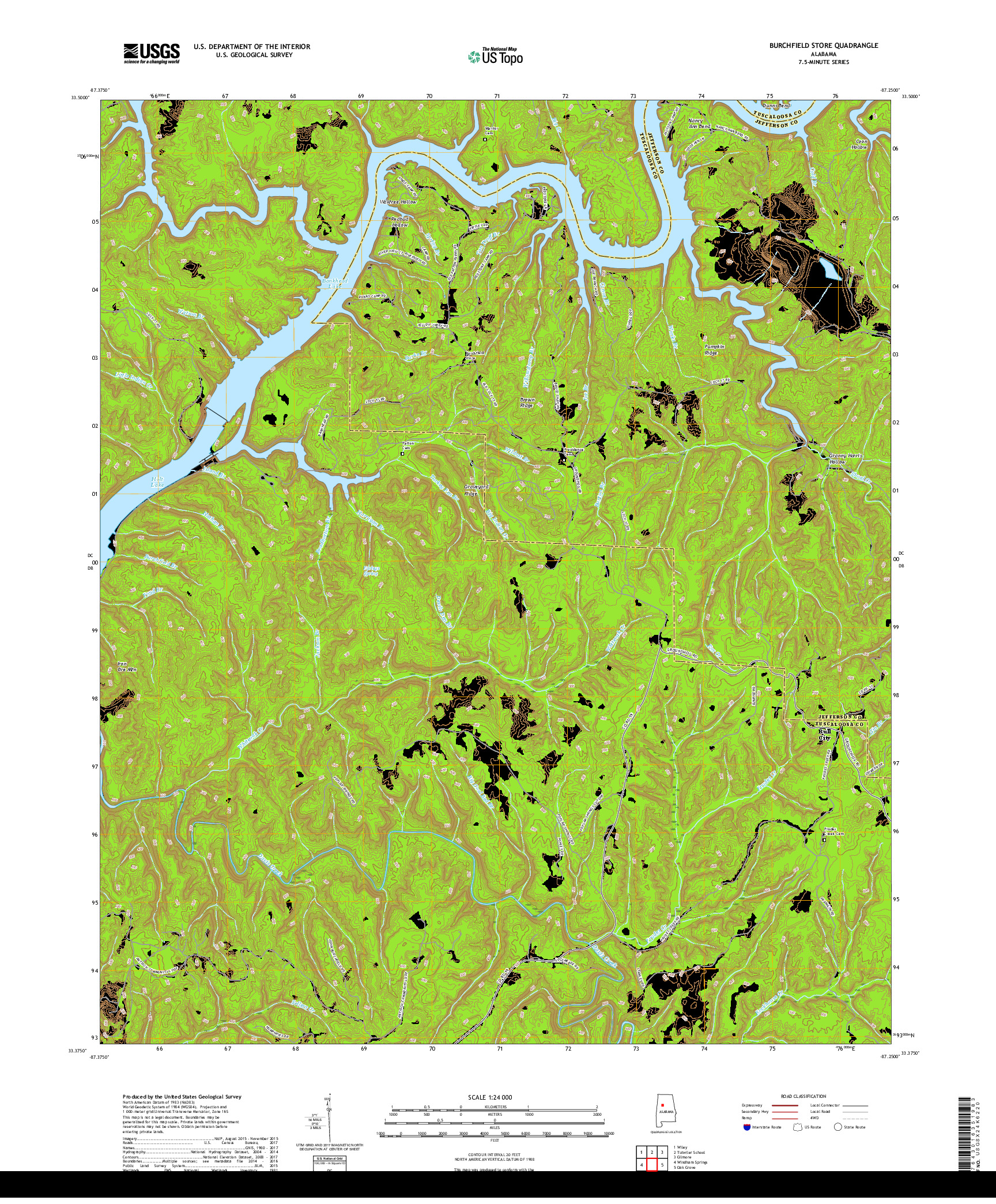 USGS US TOPO 7.5-MINUTE MAP FOR BURCHFIELD STORE, AL 2018