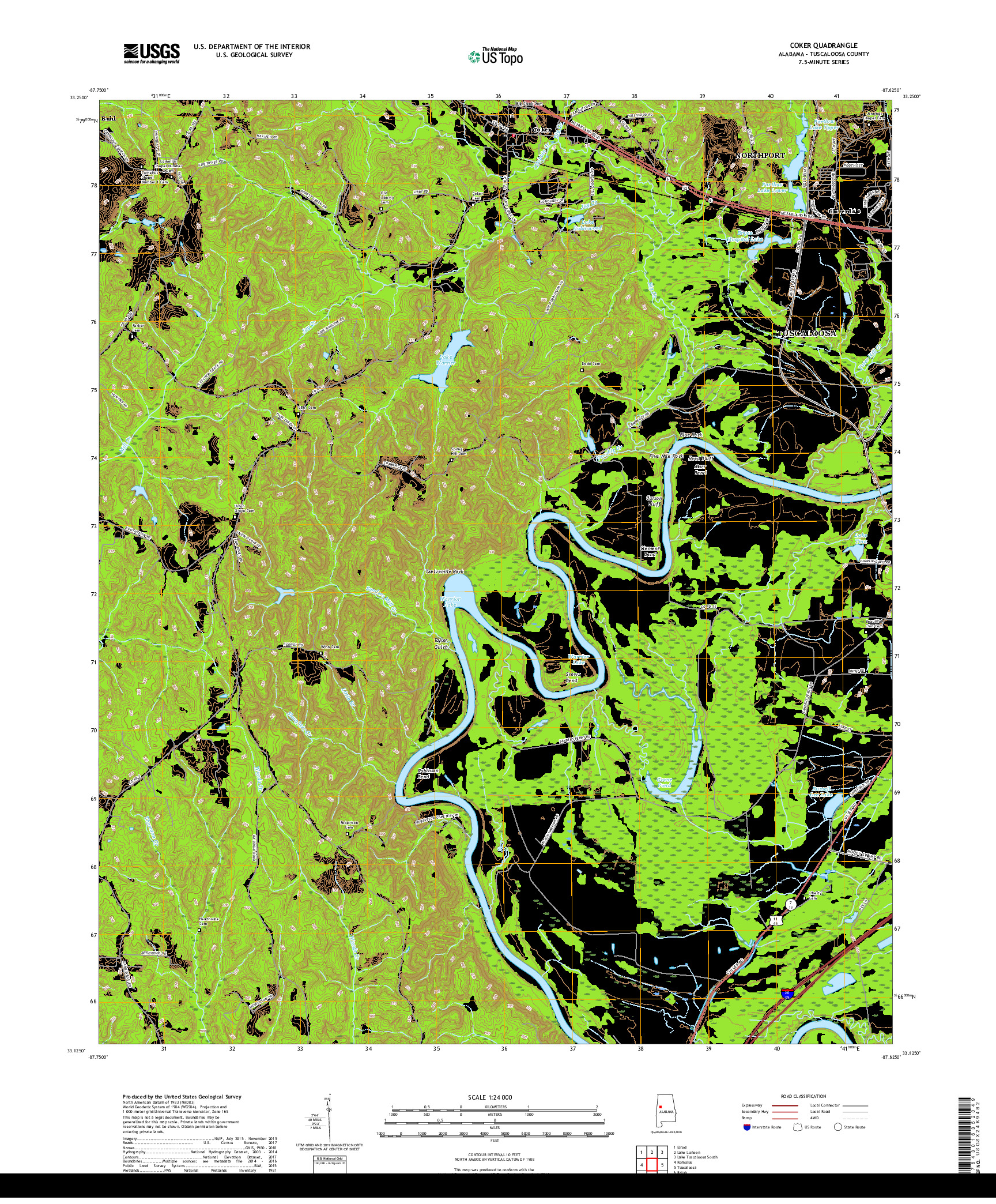 USGS US TOPO 7.5-MINUTE MAP FOR COKER, AL 2018