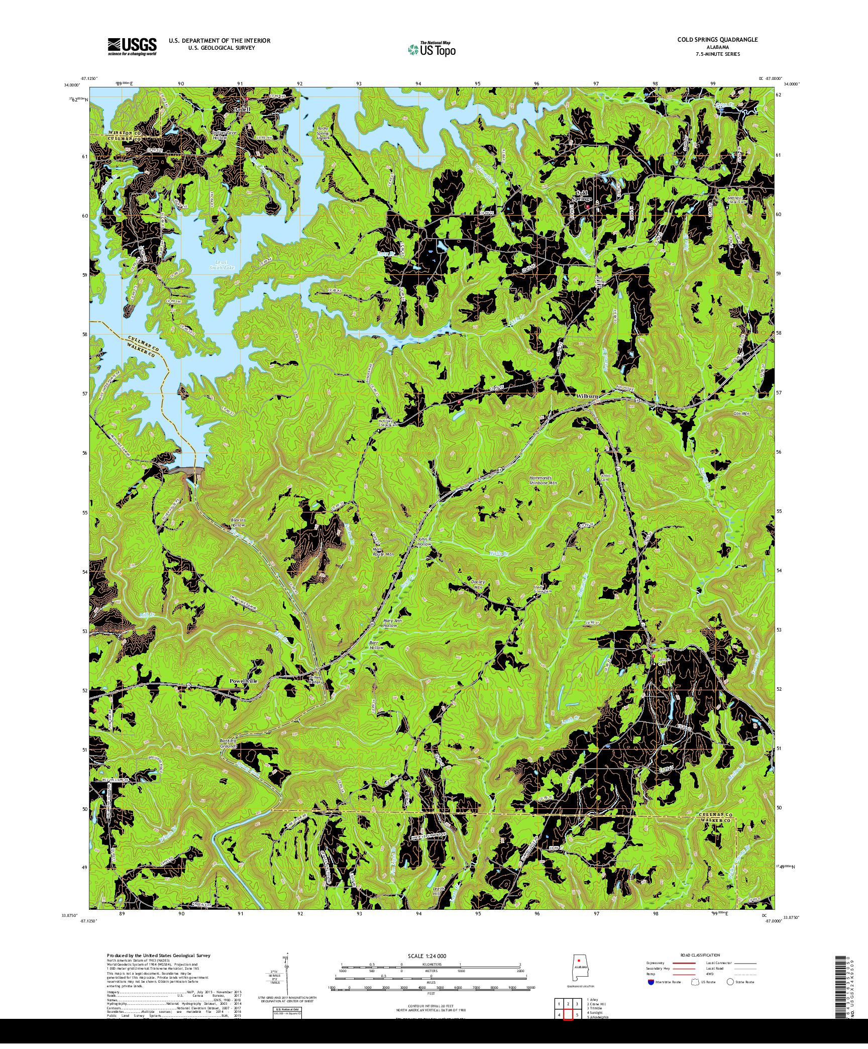 USGS US TOPO 7.5-MINUTE MAP FOR COLD SPRINGS, AL 2018