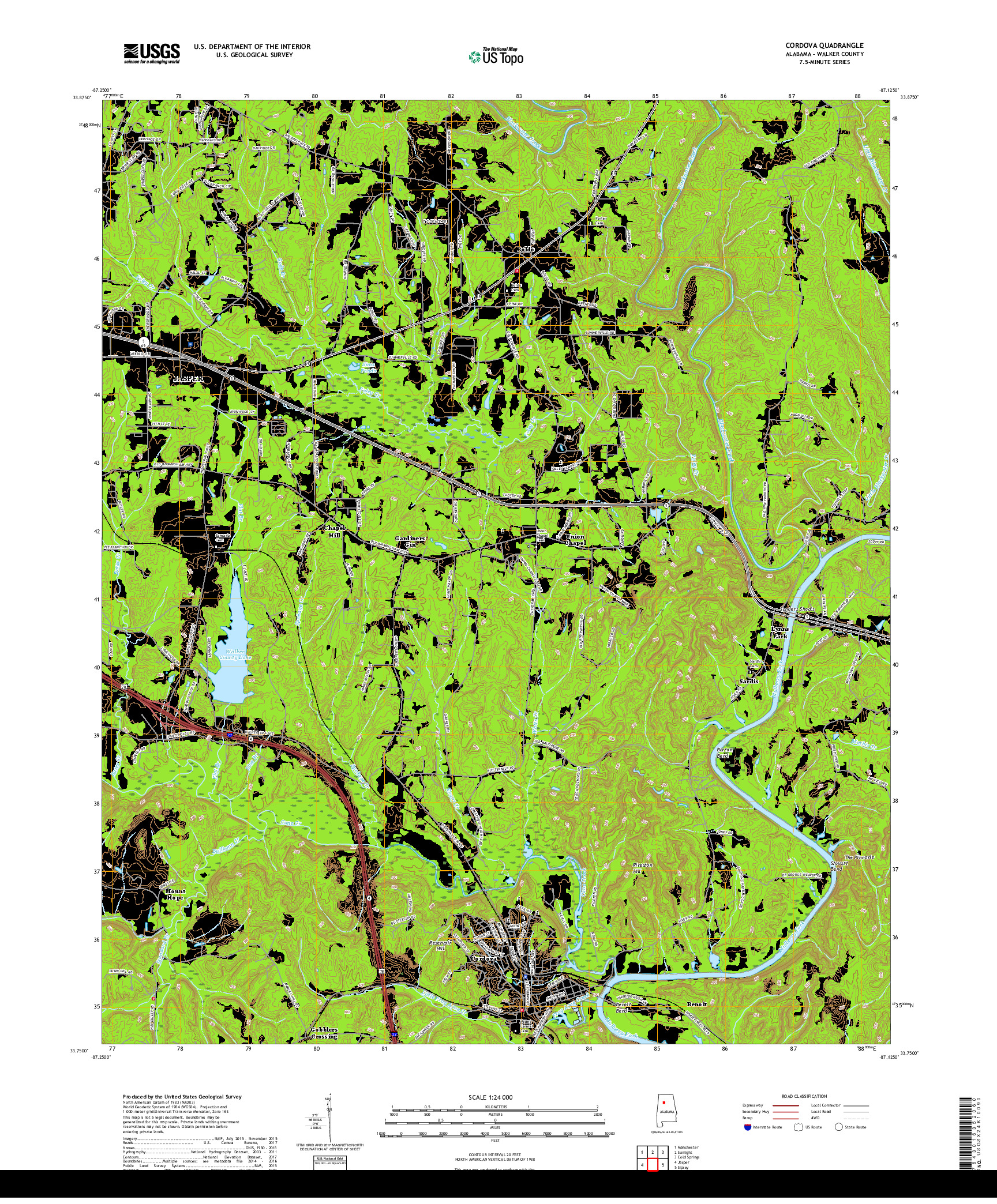 USGS US TOPO 7.5-MINUTE MAP FOR CORDOVA, AL 2018