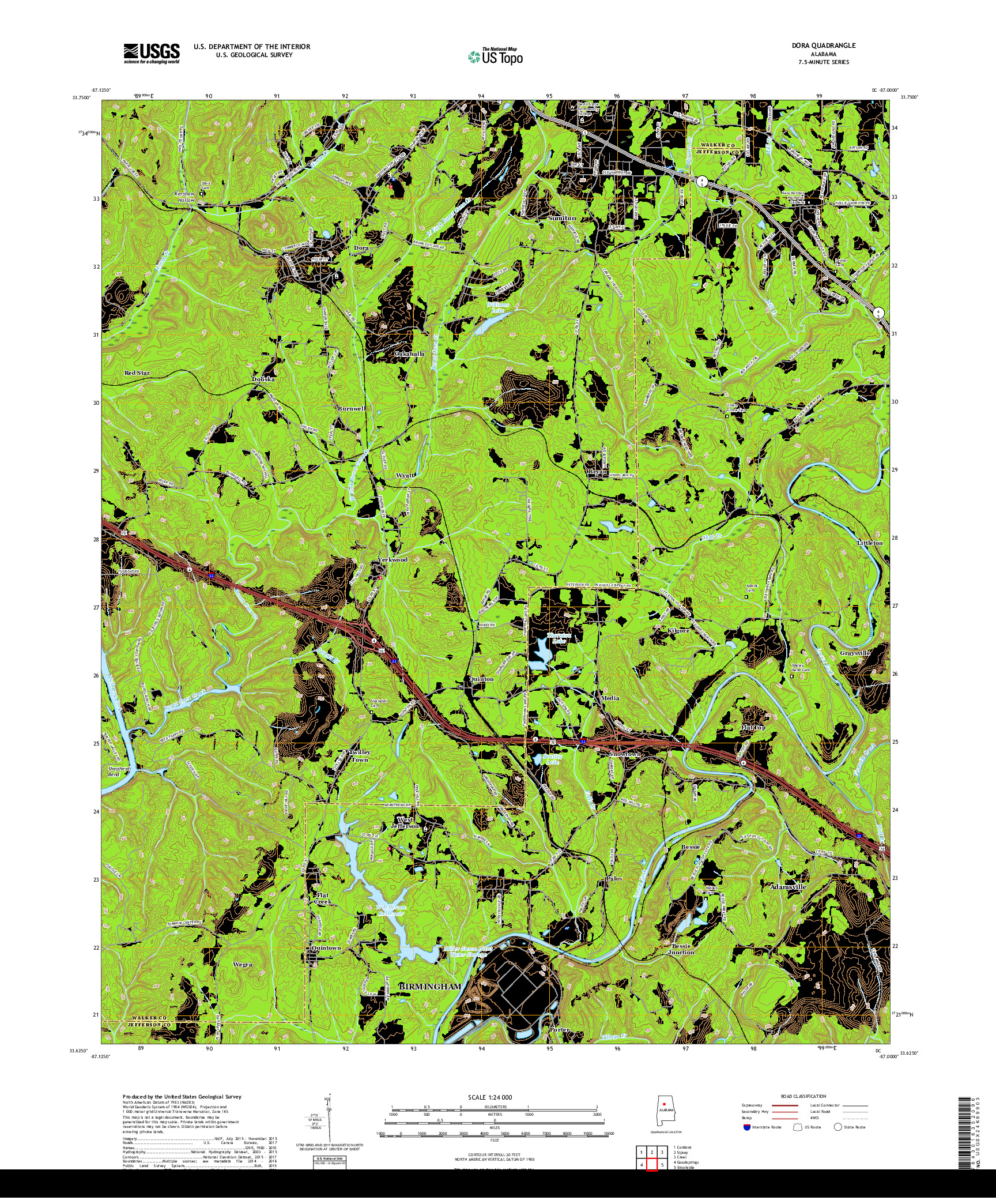 USGS US TOPO 7.5-MINUTE MAP FOR DORA, AL 2018