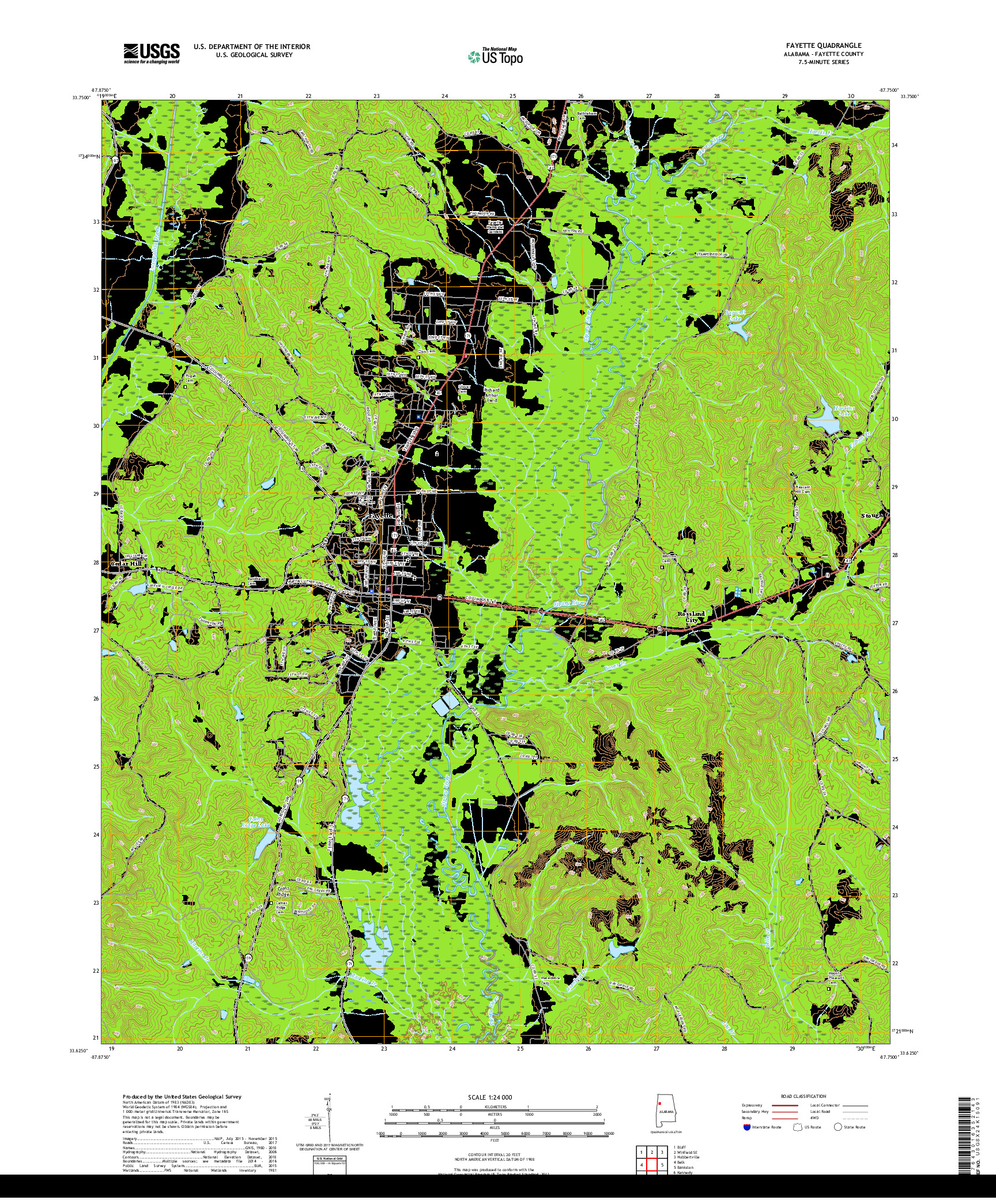 USGS US TOPO 7.5-MINUTE MAP FOR FAYETTE, AL 2018