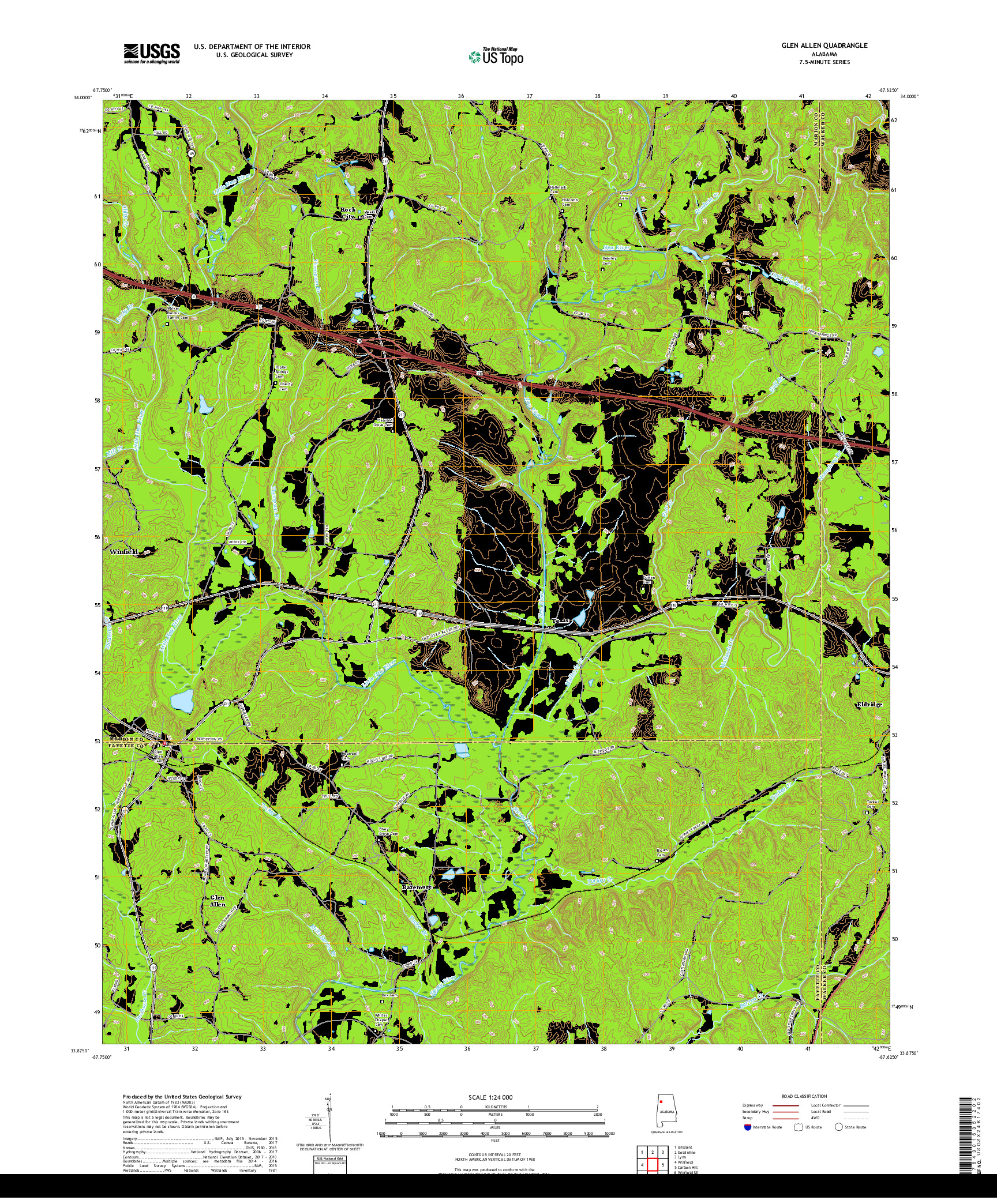 USGS US TOPO 7.5-MINUTE MAP FOR GLEN ALLEN, AL 2018