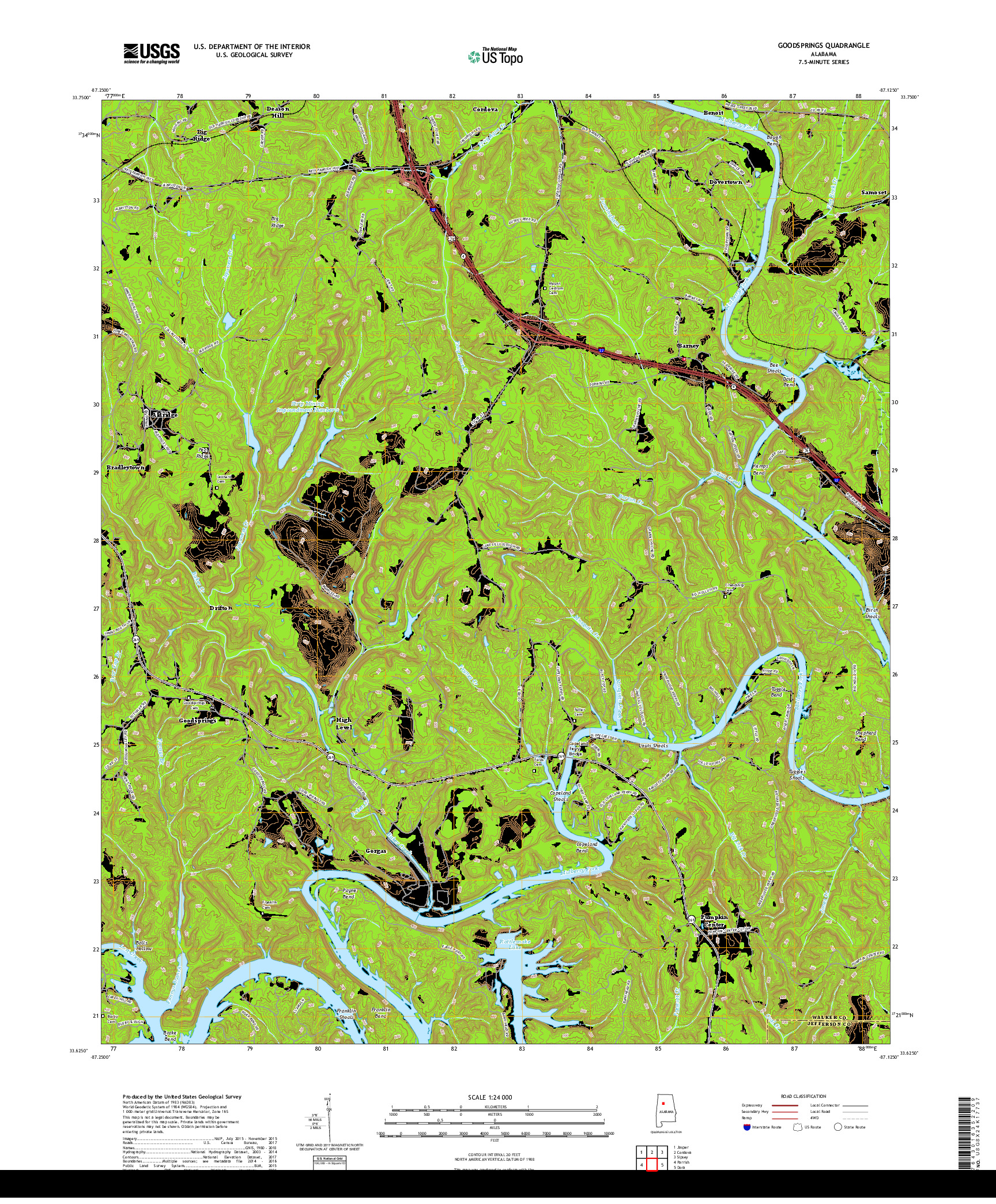 USGS US TOPO 7.5-MINUTE MAP FOR GOODSPRINGS, AL 2018