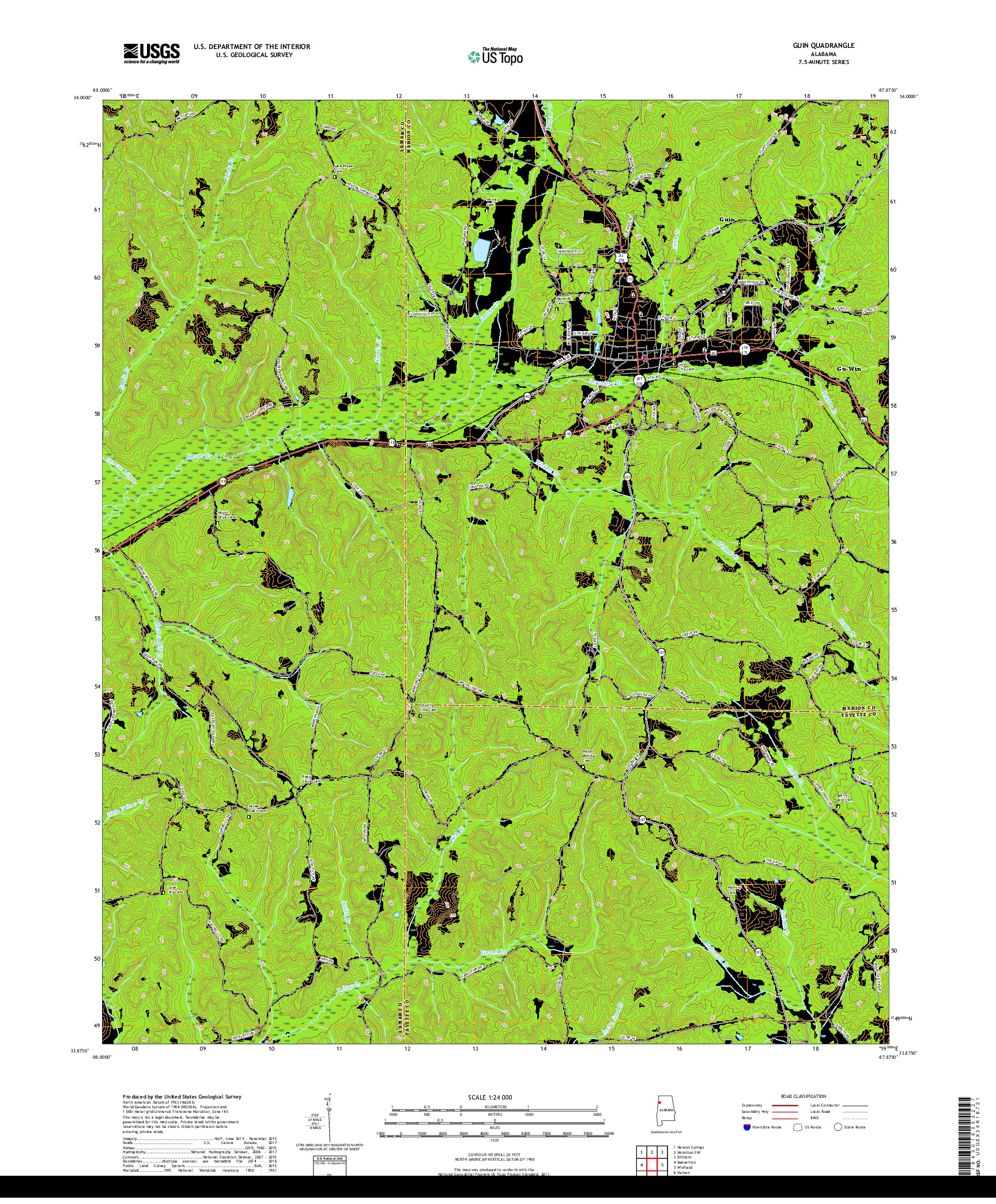 USGS US TOPO 7.5-MINUTE MAP FOR GUIN, AL 2018