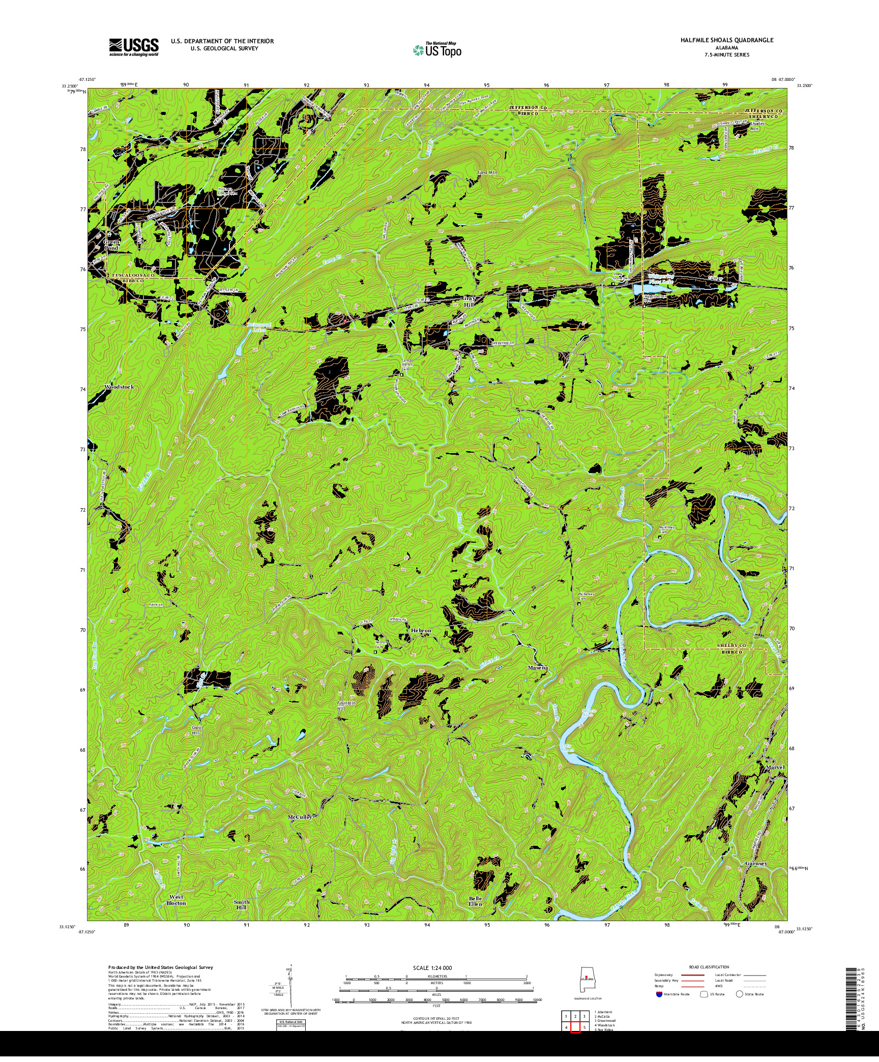 USGS US TOPO 7.5-MINUTE MAP FOR HALFMILE SHOALS, AL 2018