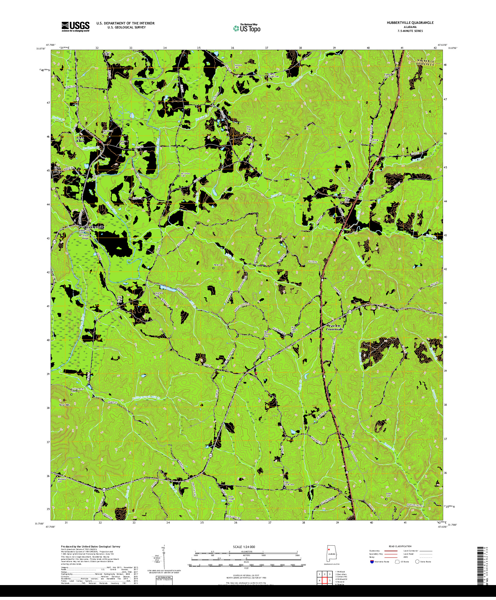 USGS US TOPO 7.5-MINUTE MAP FOR HUBBERTVILLE, AL 2018