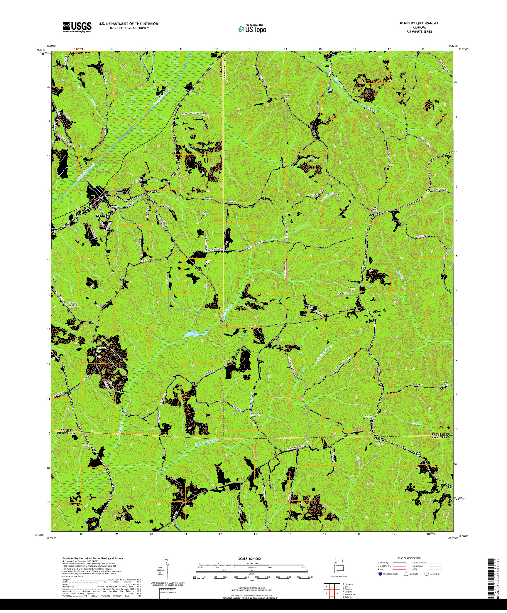 USGS US TOPO 7.5-MINUTE MAP FOR KENNEDY, AL 2018