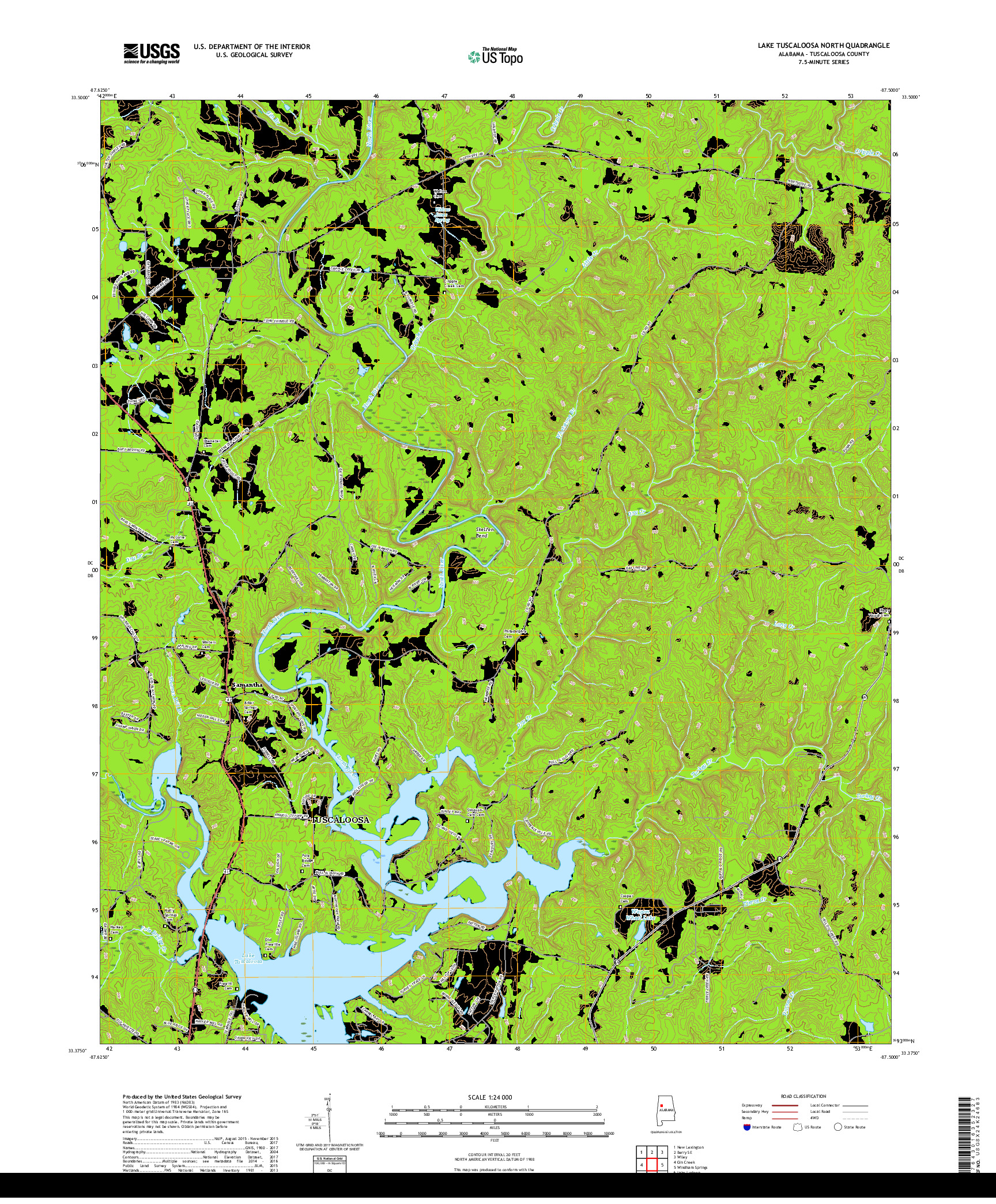 USGS US TOPO 7.5-MINUTE MAP FOR LAKE TUSCALOOSA NORTH, AL 2018