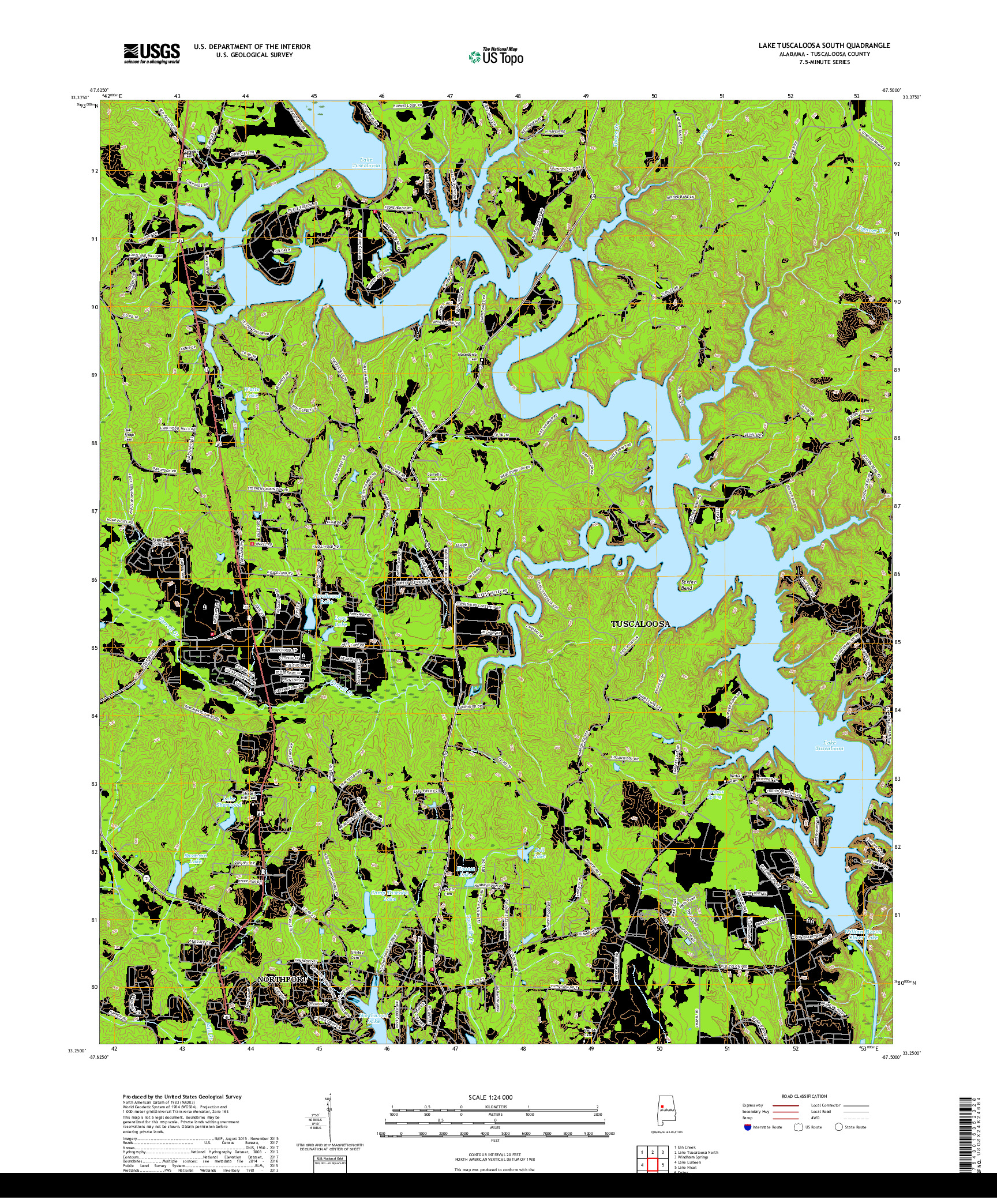 USGS US TOPO 7.5-MINUTE MAP FOR LAKE TUSCALOOSA SOUTH, AL 2018
