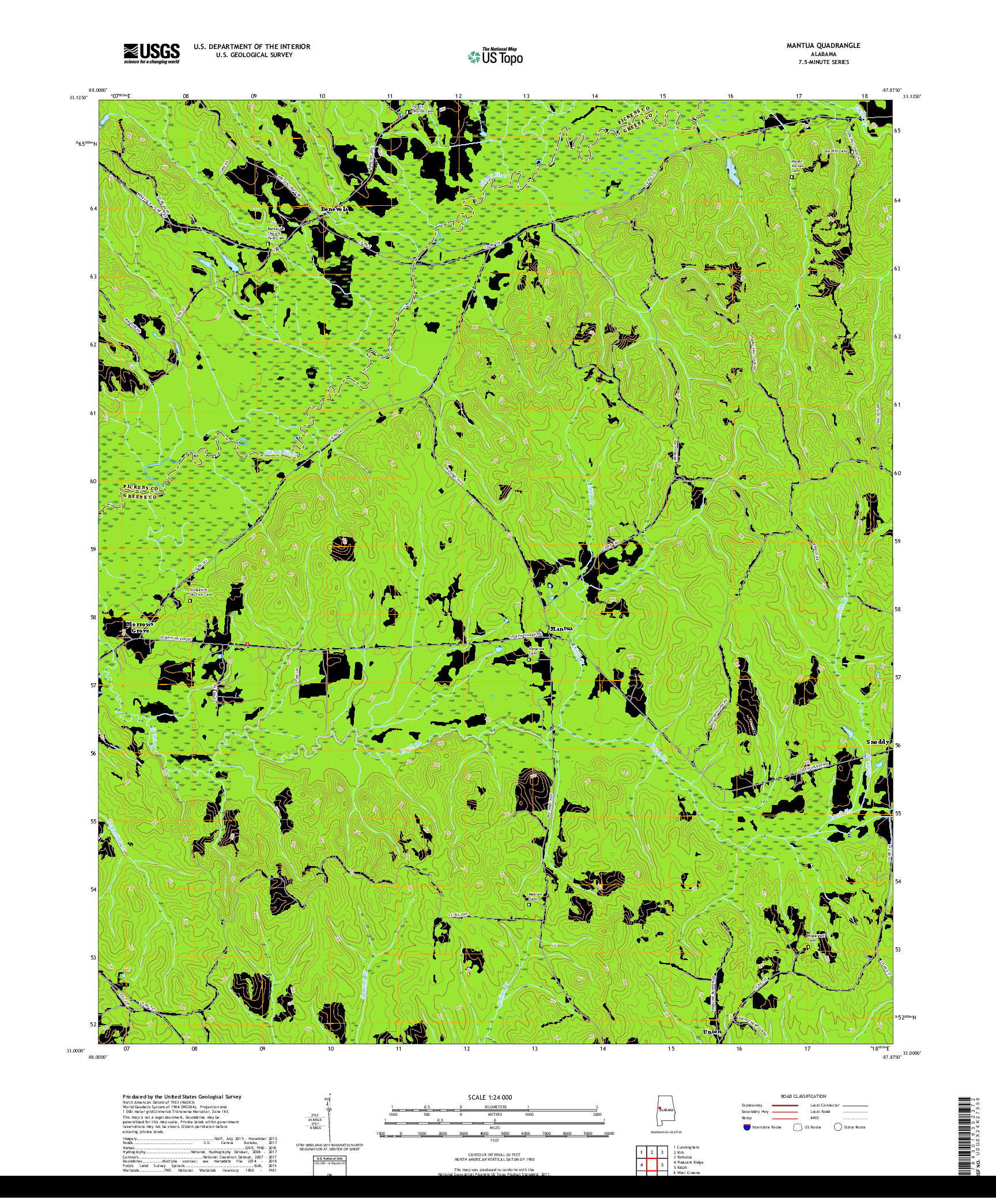 USGS US TOPO 7.5-MINUTE MAP FOR MANTUA, AL 2018