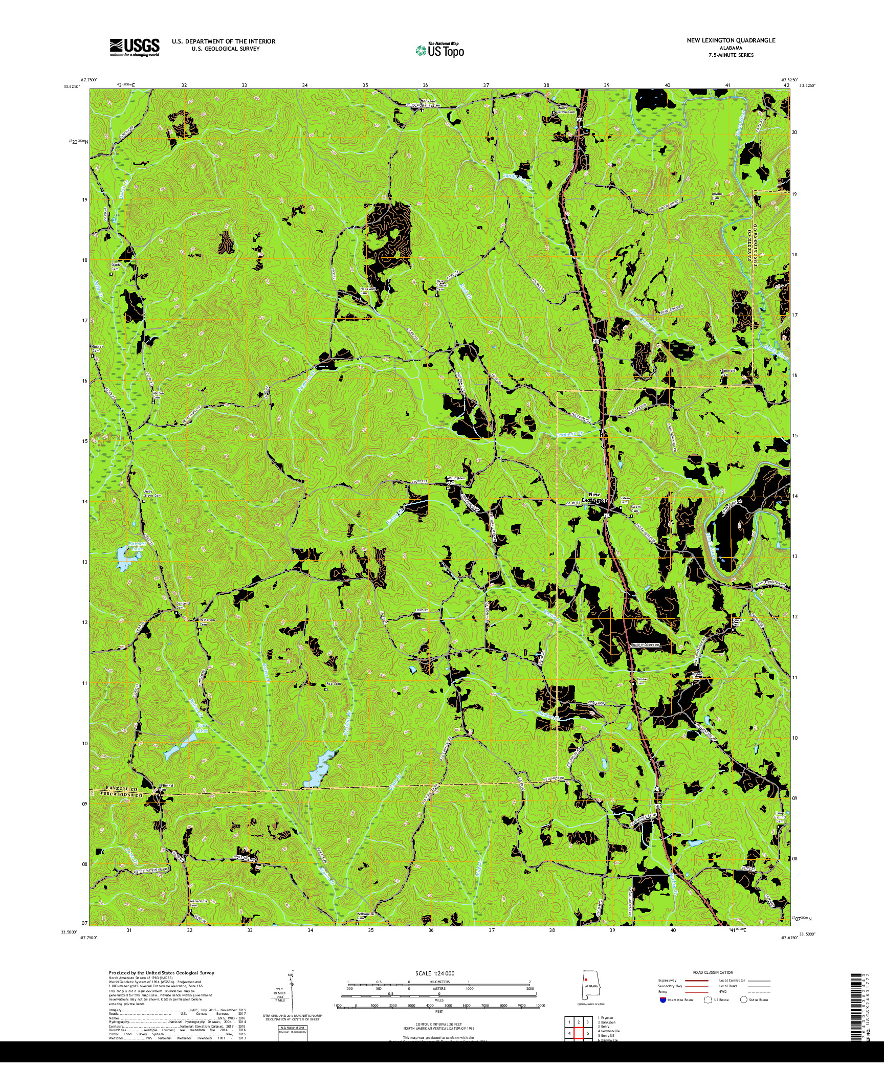 USGS US TOPO 7.5-MINUTE MAP FOR NEW LEXINGTON, AL 2018