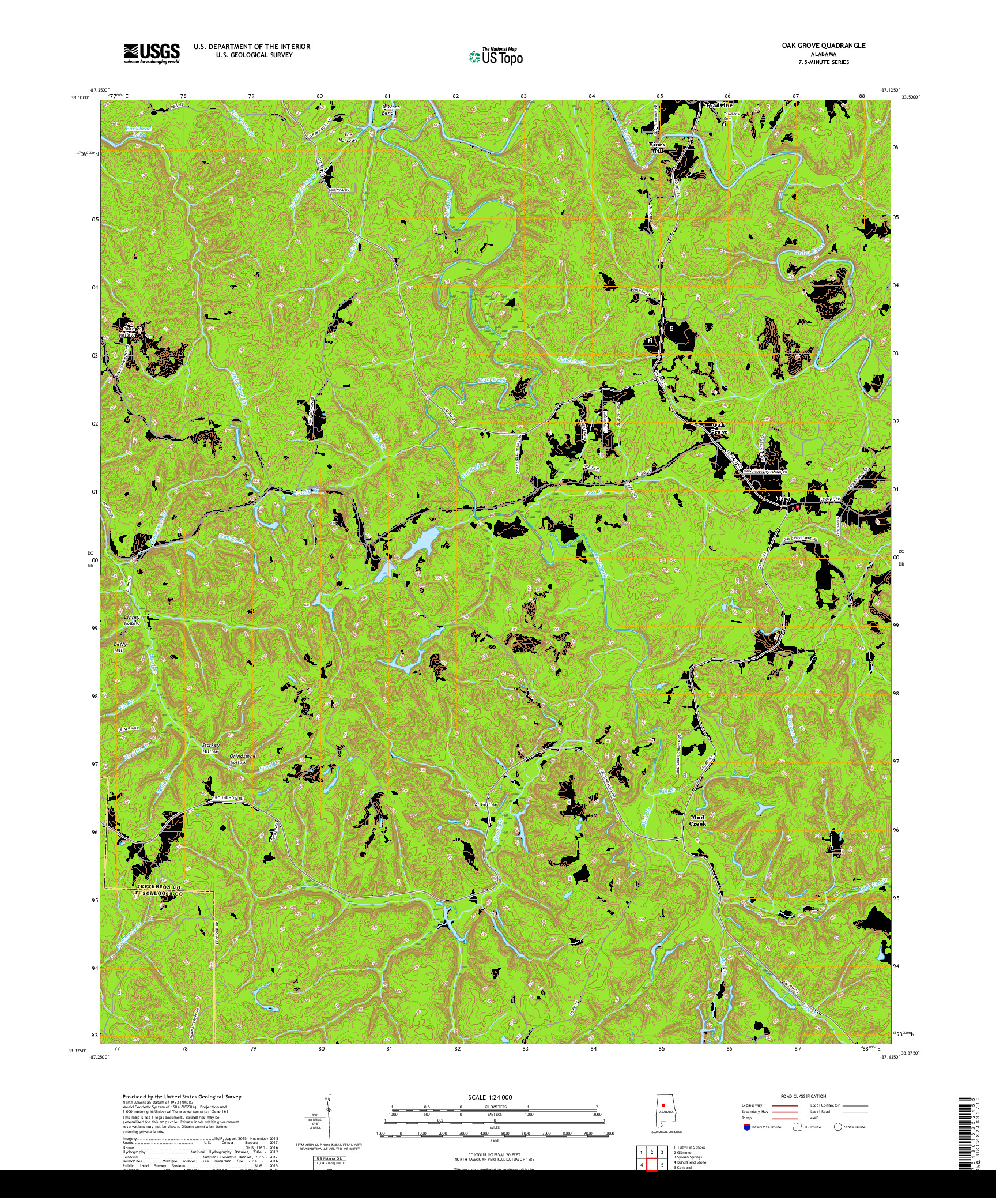 USGS US TOPO 7.5-MINUTE MAP FOR OAK GROVE, AL 2018