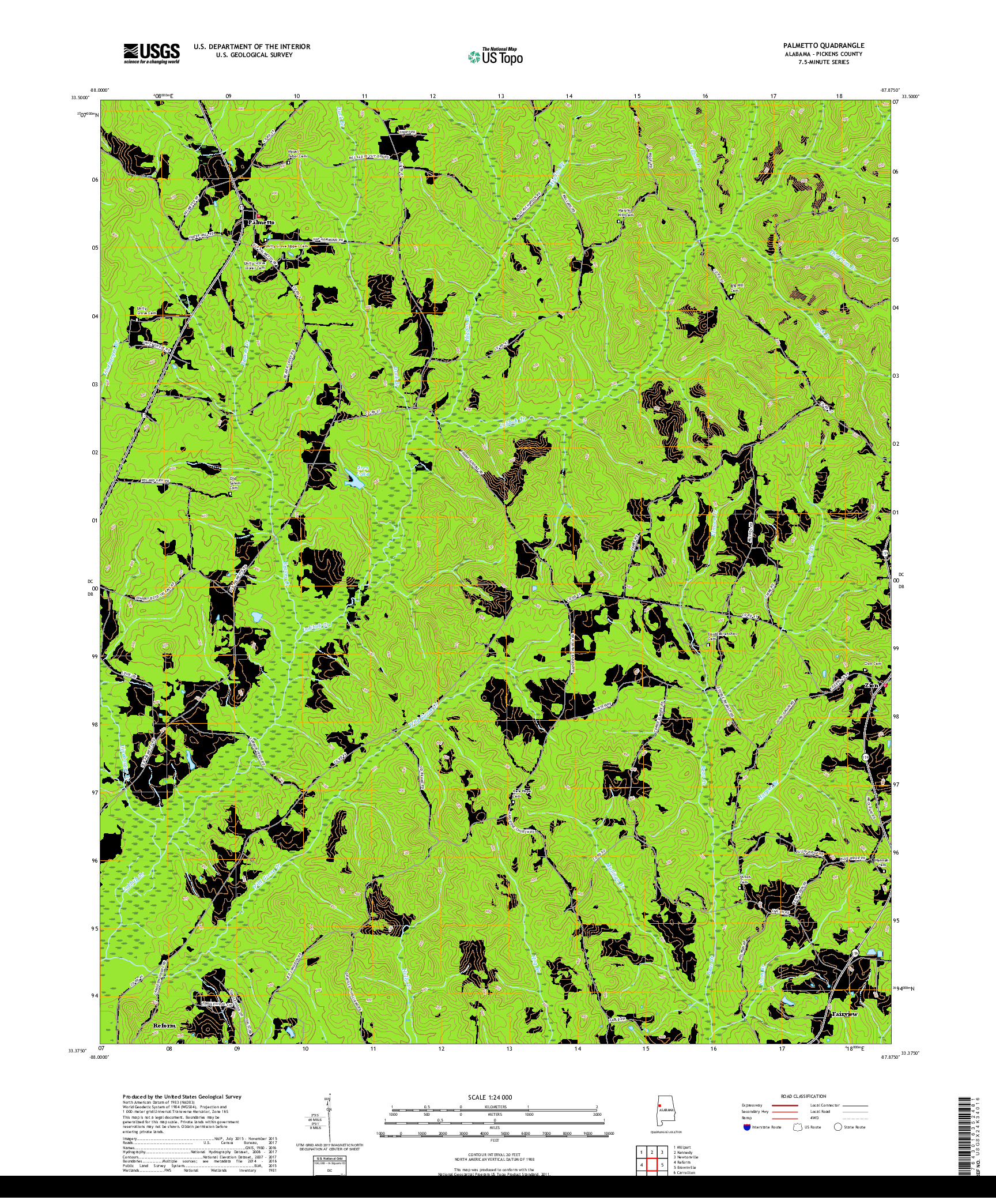 USGS US TOPO 7.5-MINUTE MAP FOR PALMETTO, AL 2018