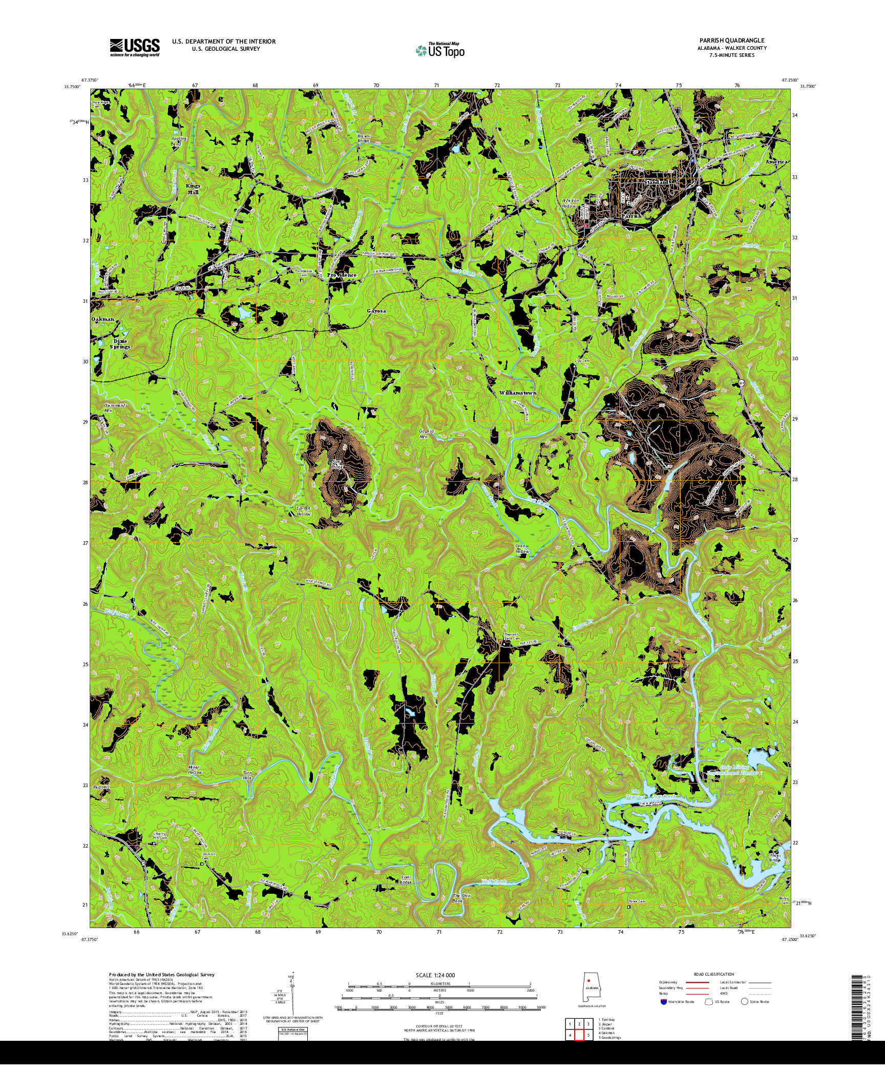 USGS US TOPO 7.5-MINUTE MAP FOR PARRISH, AL 2018