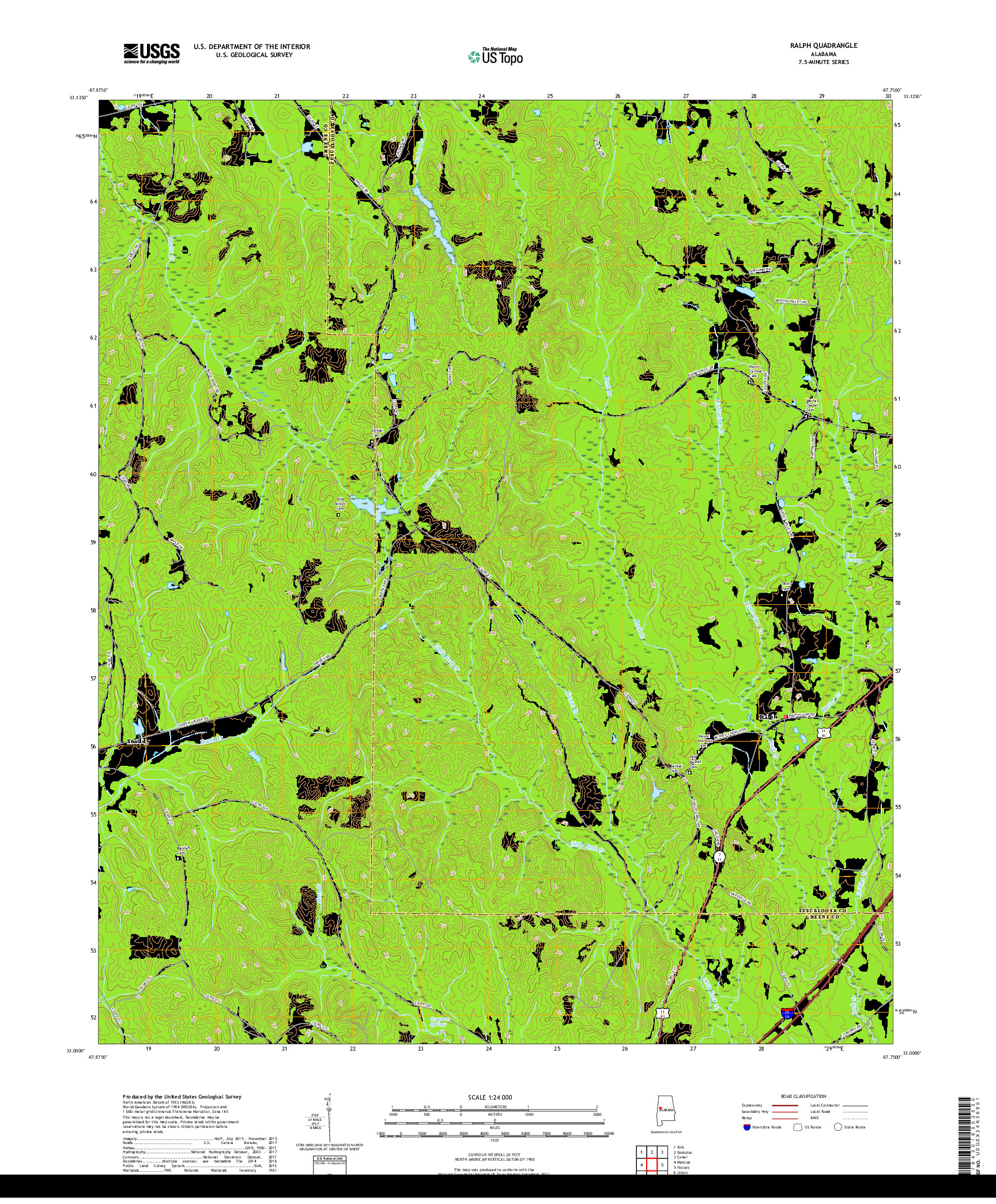 USGS US TOPO 7.5-MINUTE MAP FOR RALPH, AL 2018