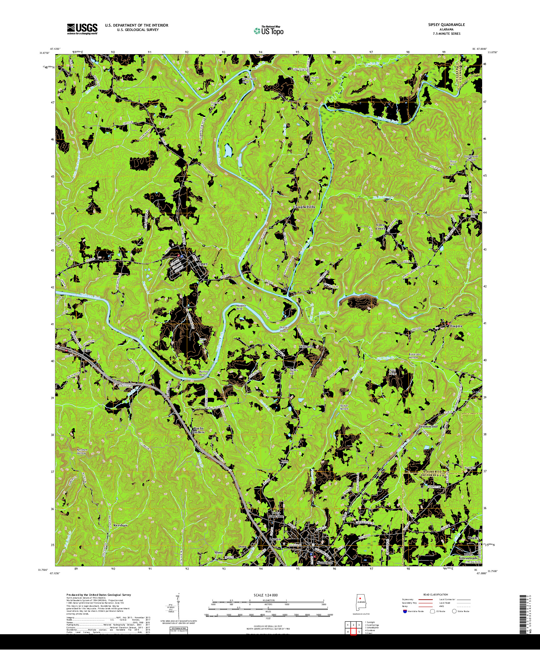 USGS US TOPO 7.5-MINUTE MAP FOR SIPSEY, AL 2018