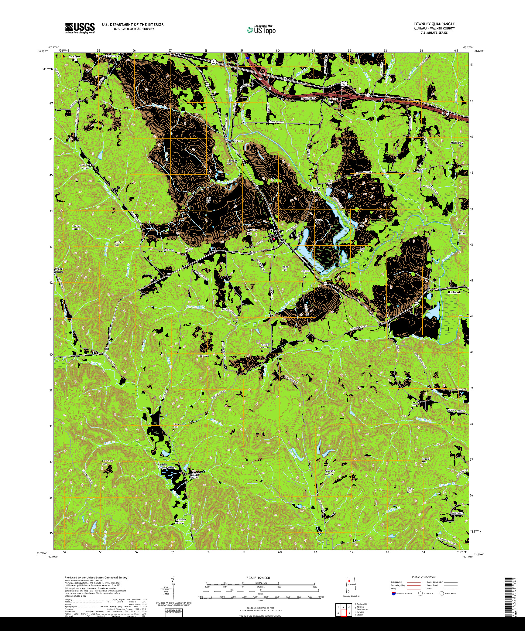 USGS US TOPO 7.5-MINUTE MAP FOR TOWNLEY, AL 2018