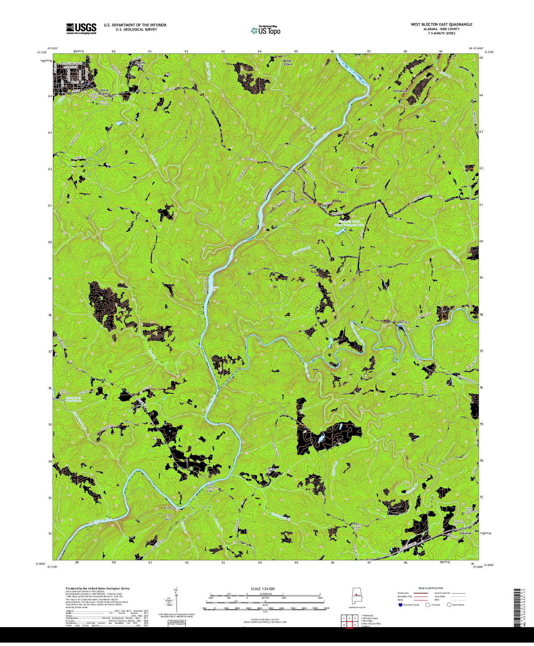 USGS US TOPO 7.5-MINUTE MAP FOR WEST BLOCTON EAST, AL 2018