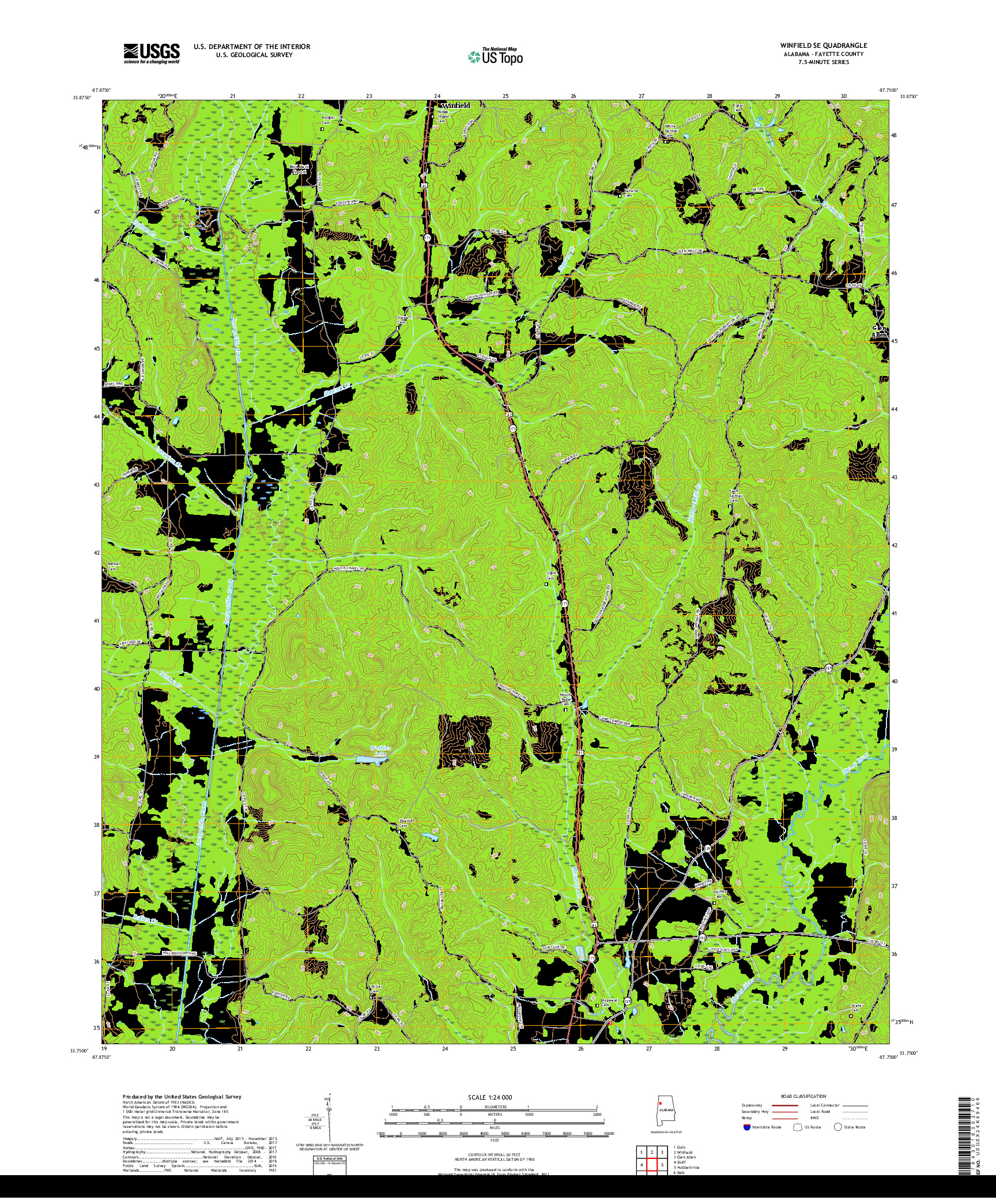 USGS US TOPO 7.5-MINUTE MAP FOR WINFIELD SE, AL 2018