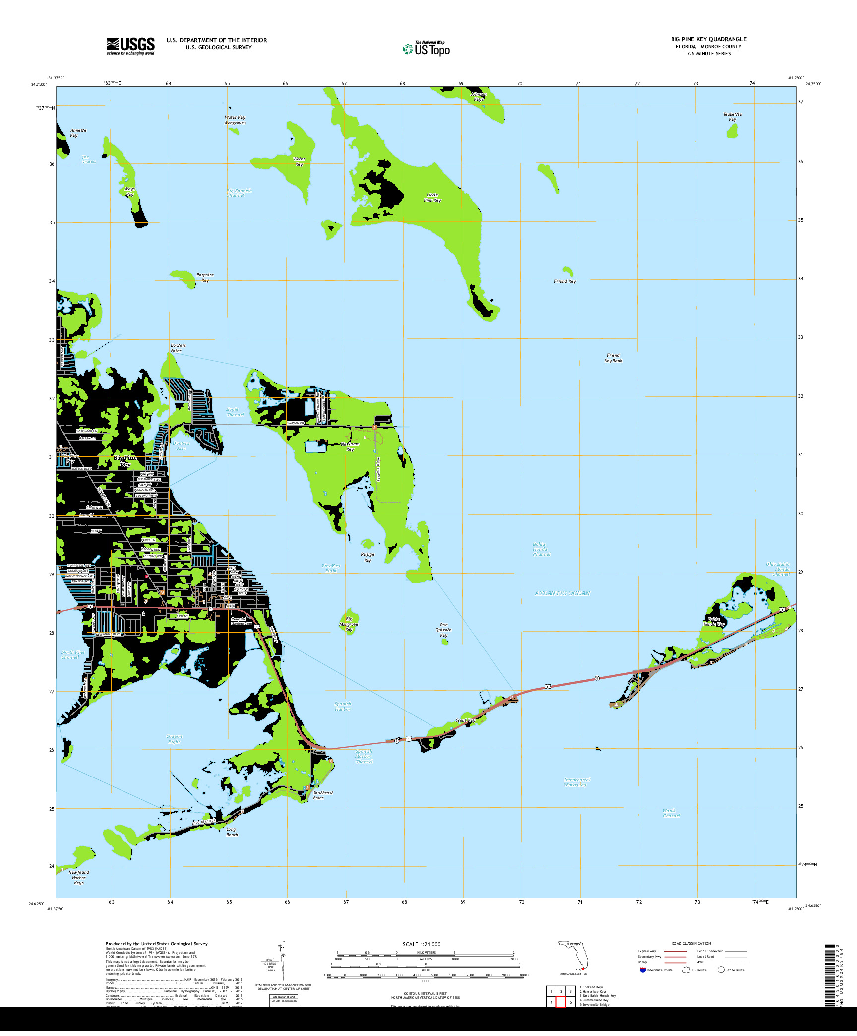 USGS US TOPO 7.5-MINUTE MAP FOR BIG PINE KEY, FL 2018