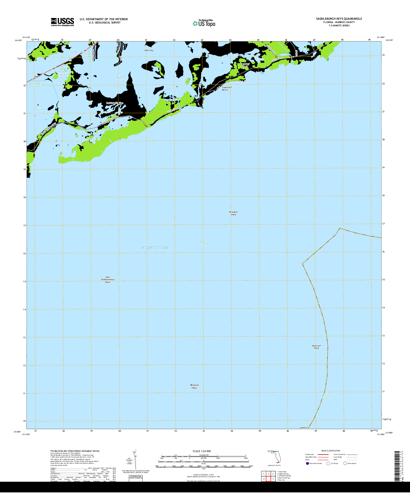 USGS US TOPO 7.5-MINUTE MAP FOR SADDLEBUNCH KEYS, FL 2018