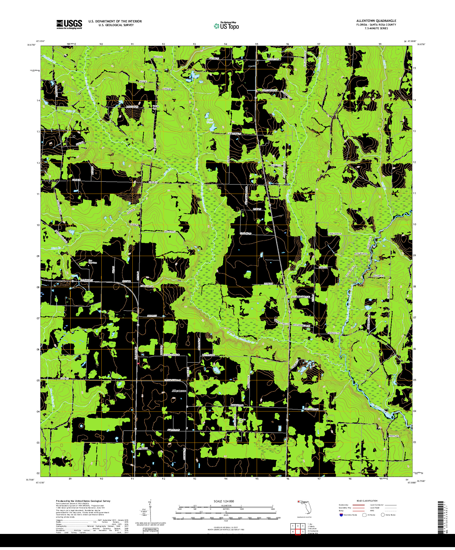 USGS US TOPO 7.5-MINUTE MAP FOR ALLENTOWN, FL 2018