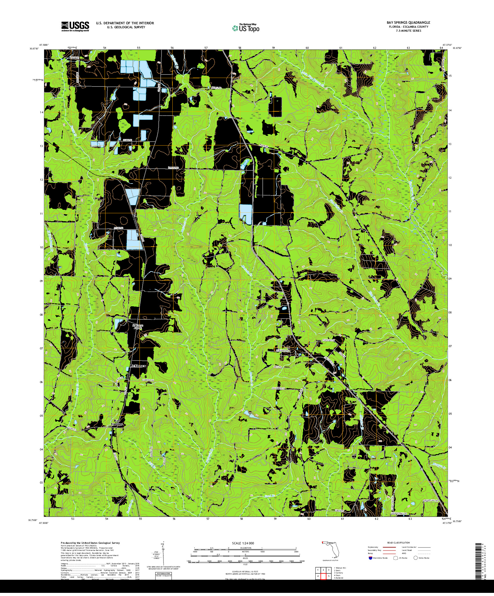 USGS US TOPO 7.5-MINUTE MAP FOR BAY SPRINGS, FL 2018